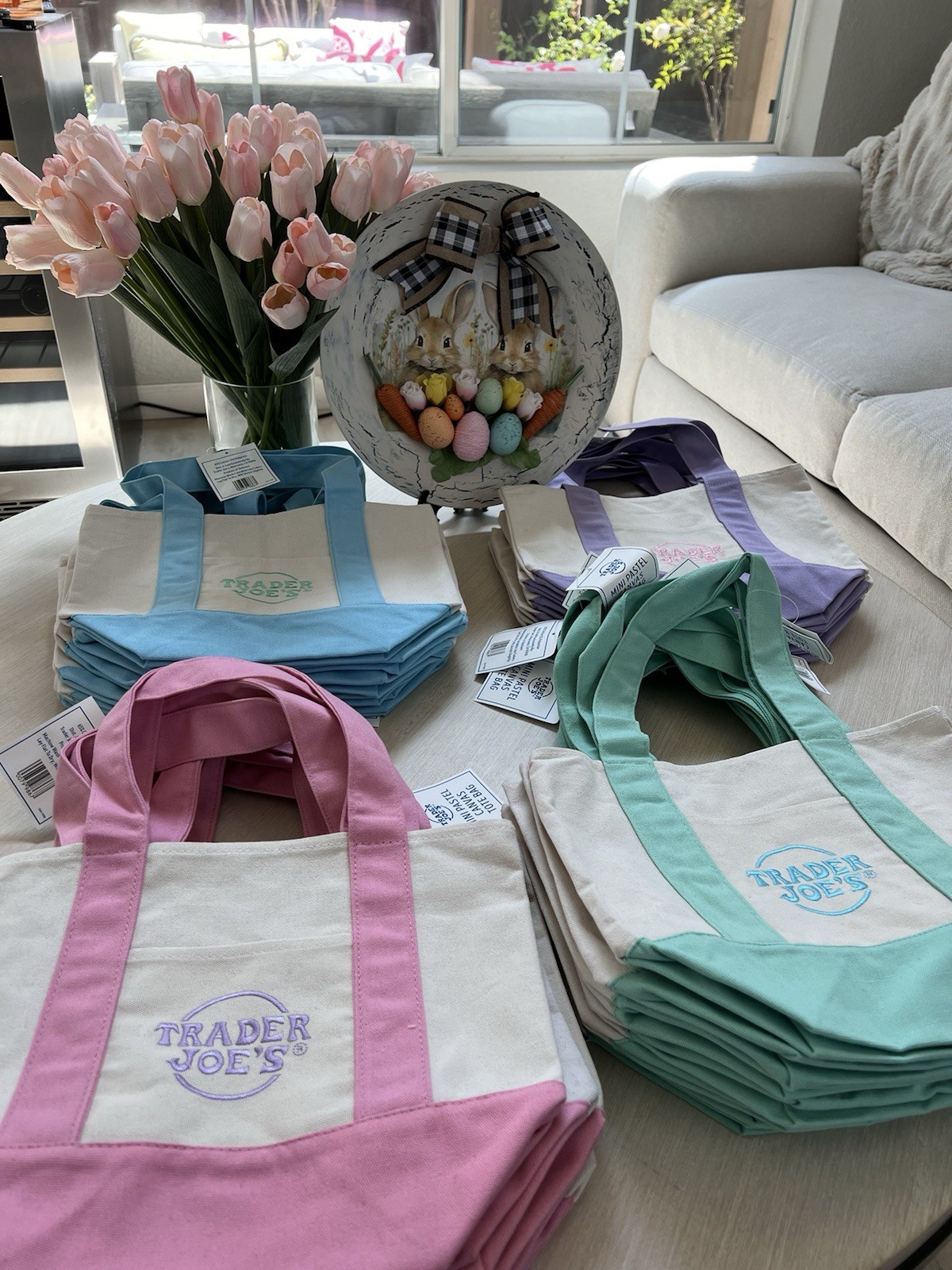 Trader Joe’s Easter Totes, PURPLE, PINK, GREEN, BLUE,