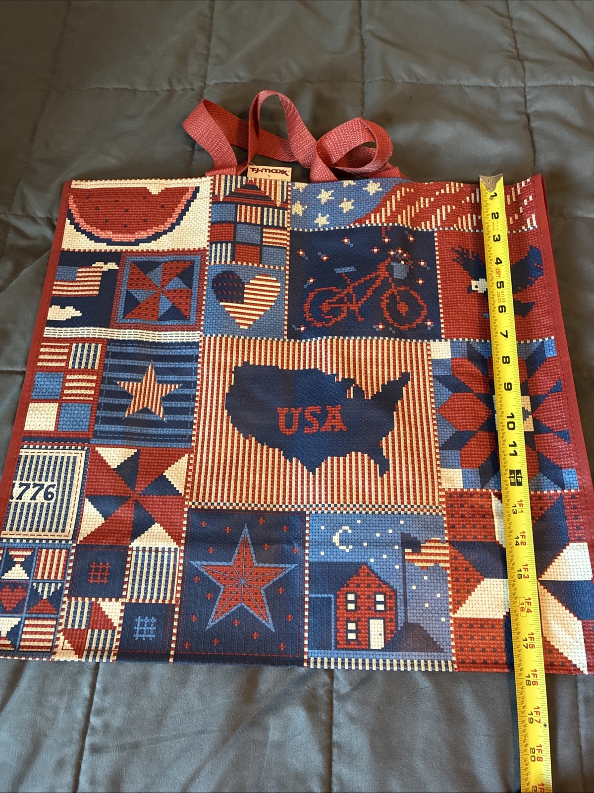 TJX Patriotic Red White Blue USA Large Reusable Tote Eco Bag New TJ Maxx