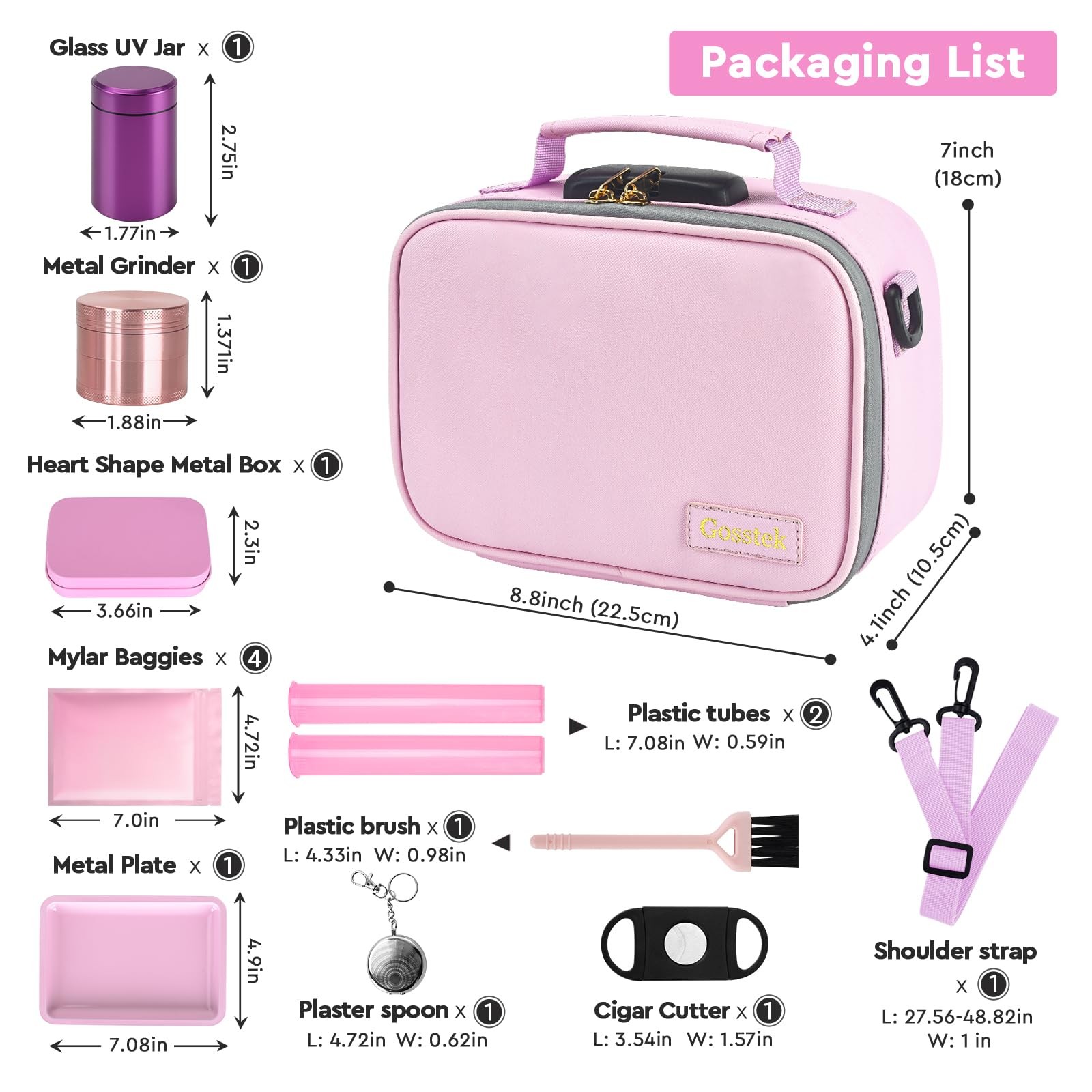 Gosstek Pink Leather Cosmetic Carrier Bag with 10 9 X 6 X 4 Inches, beige