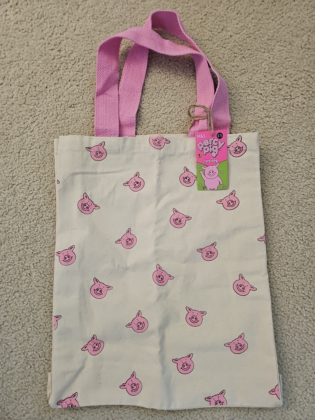 NWT M&S Percy Pig Reusable Tote Bag – 100% Cotton 17″ x 14″ x 3.75″ – Pink Mix