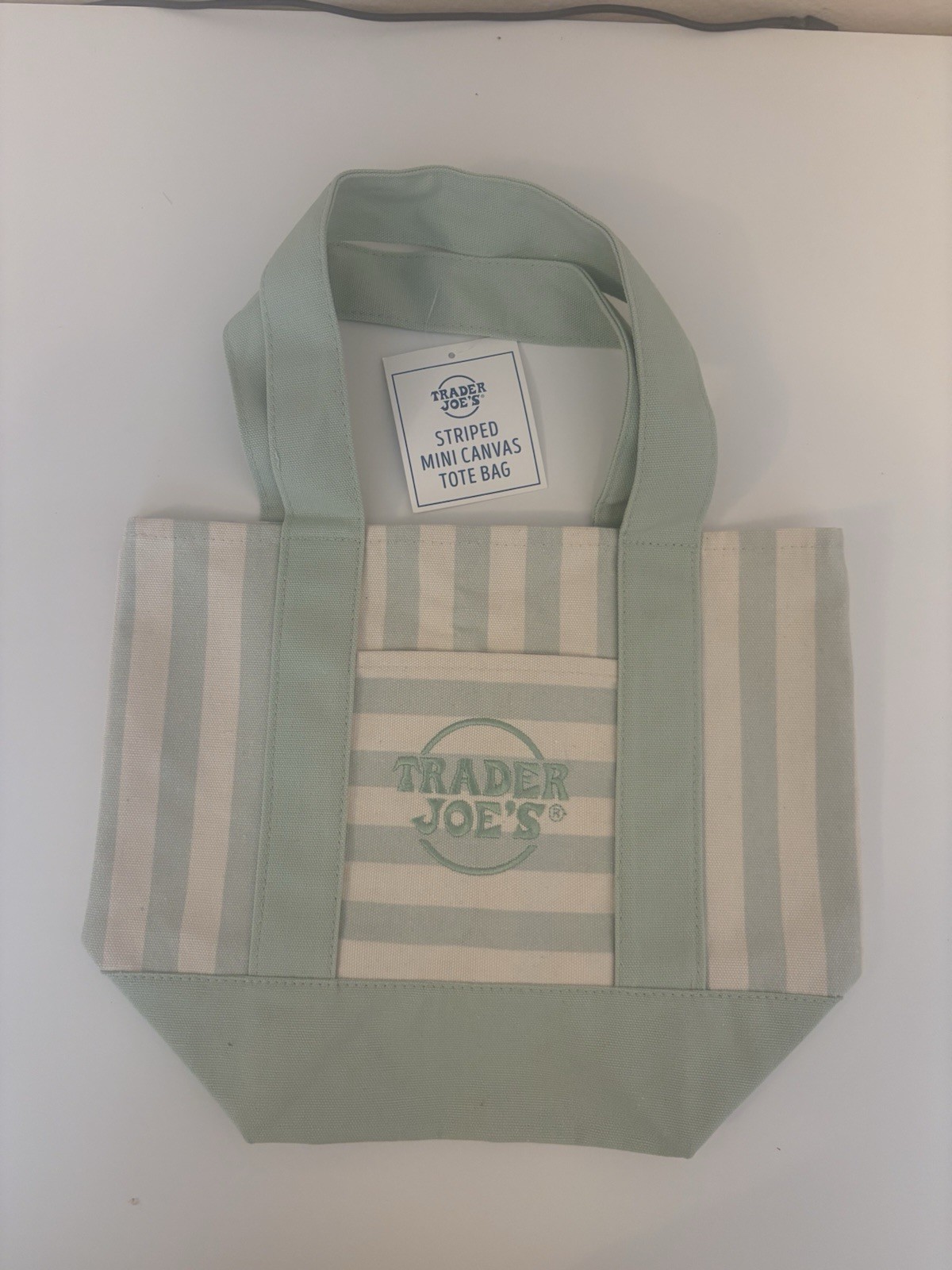 Trader Joe’s Mini Pastel Stripe Canvas Tote Bag Green Mint Limited Edition