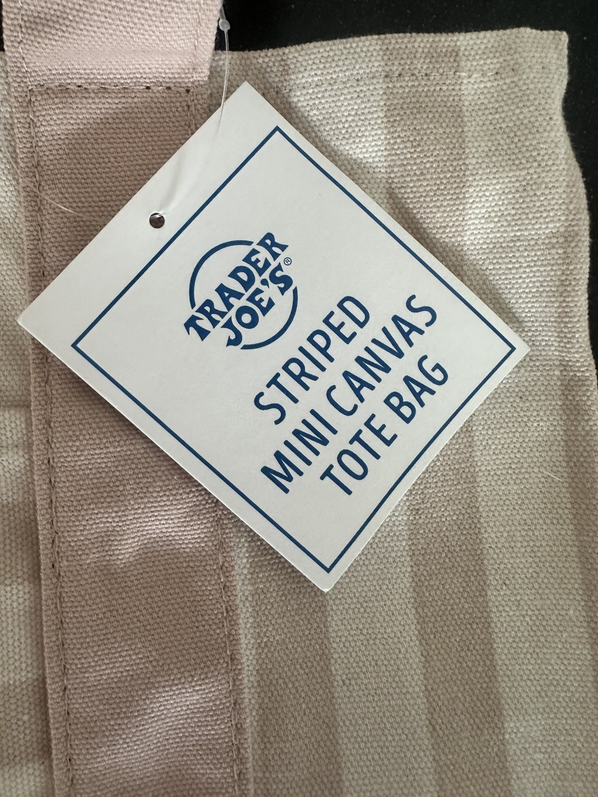 Trader Joes Striped Mini Canvas Tote Bag Limited Edition Summer Beige, nude tan