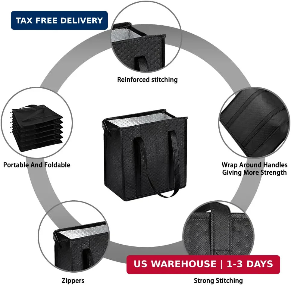 18L Insulated Grocery Bags with Zipper, Reusable Thermal Cooler Tote Bag for Hot