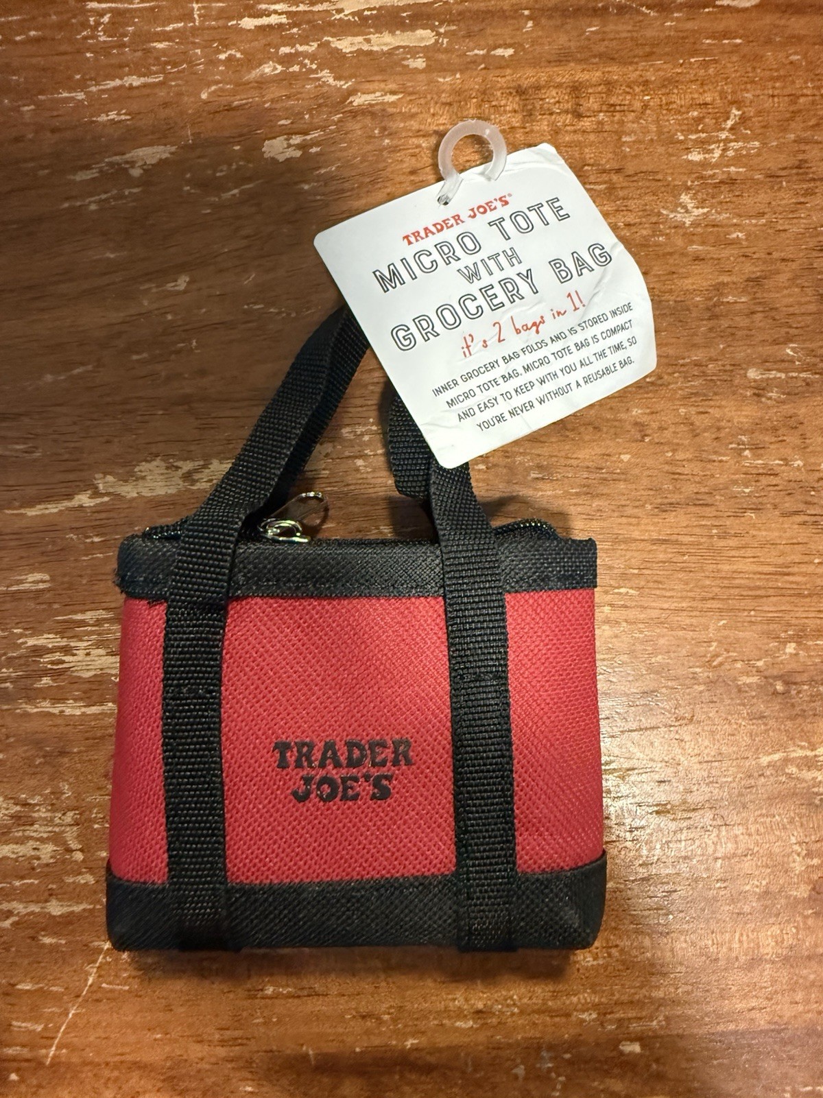 Trader Joes Micro Mini Tote With Grocery Bag 2 In 1 Red Black