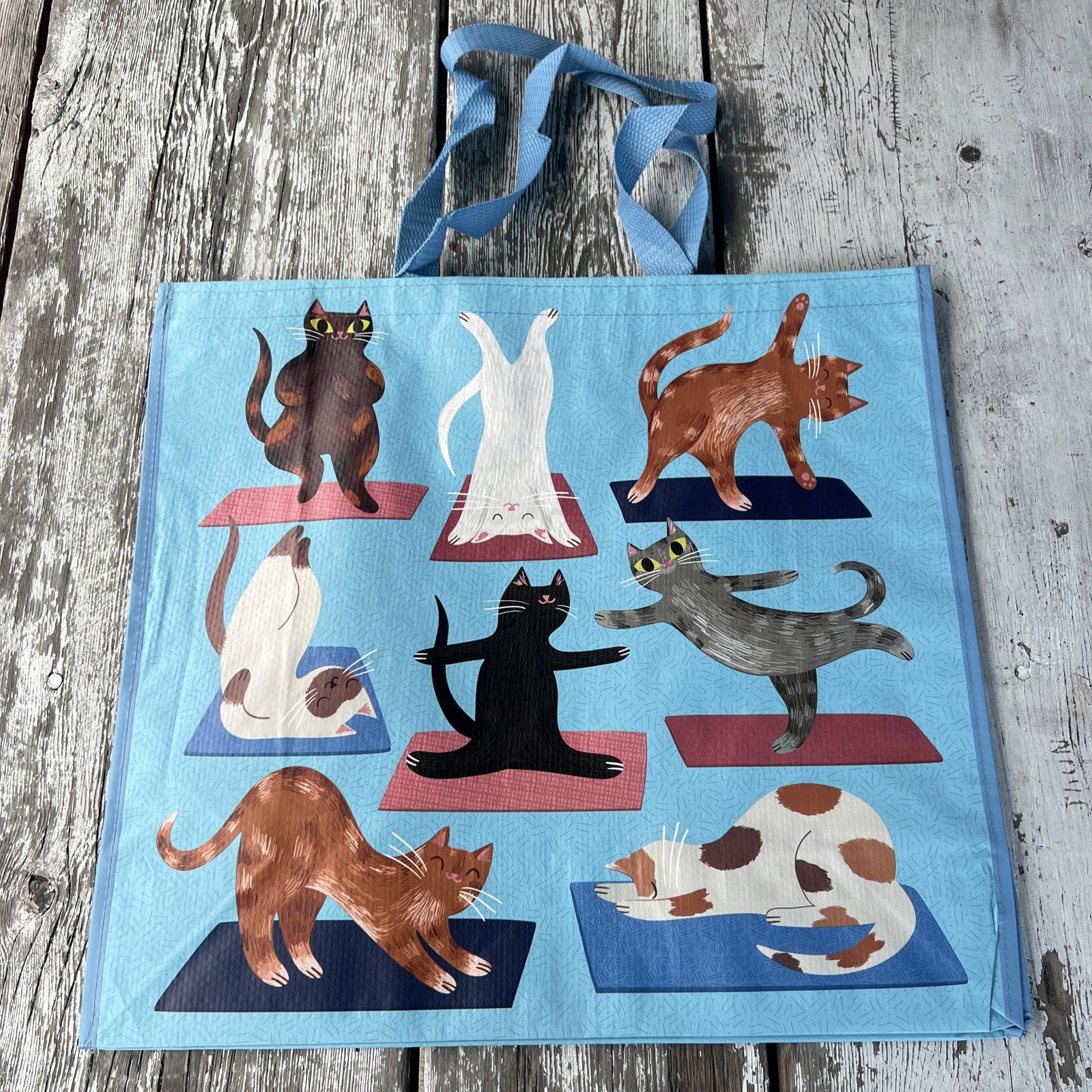 NEW Yoga Cats Reusable Tote Bag XL Waterproof Eco Shopping Gift Blue Eco Viral