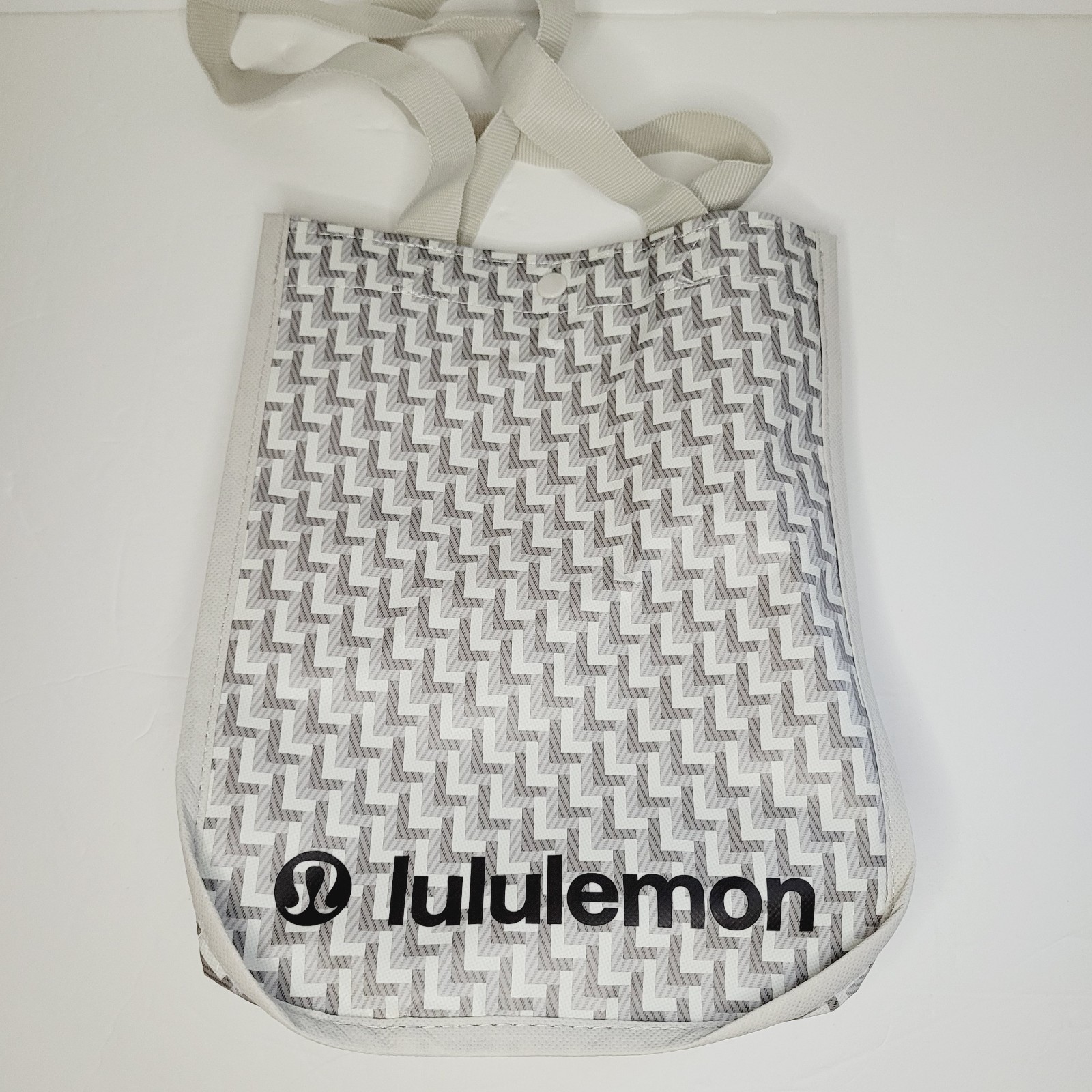 Lululemon Reusable Shopping Bag Gray White “L” Pattern | 12X9 in Small Size