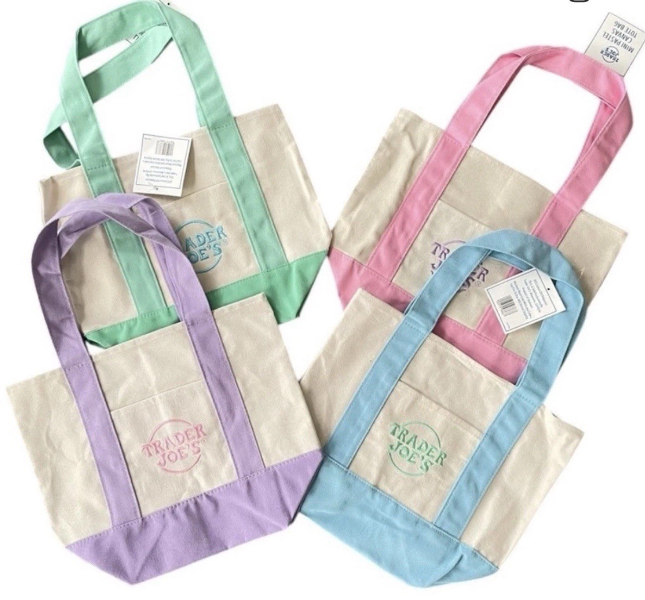 Trader Joe’s Mini Canvas Tote Bag Set Pastel Easter Spring Colors Reusable