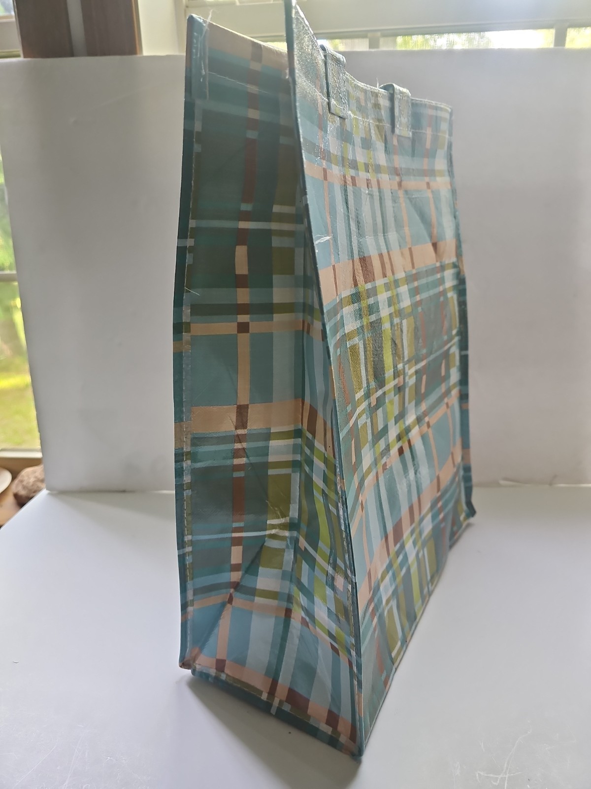 Plaid Reusable Shopping Tote Bag Size 6x13x16.5″ Multicolor Teal Large