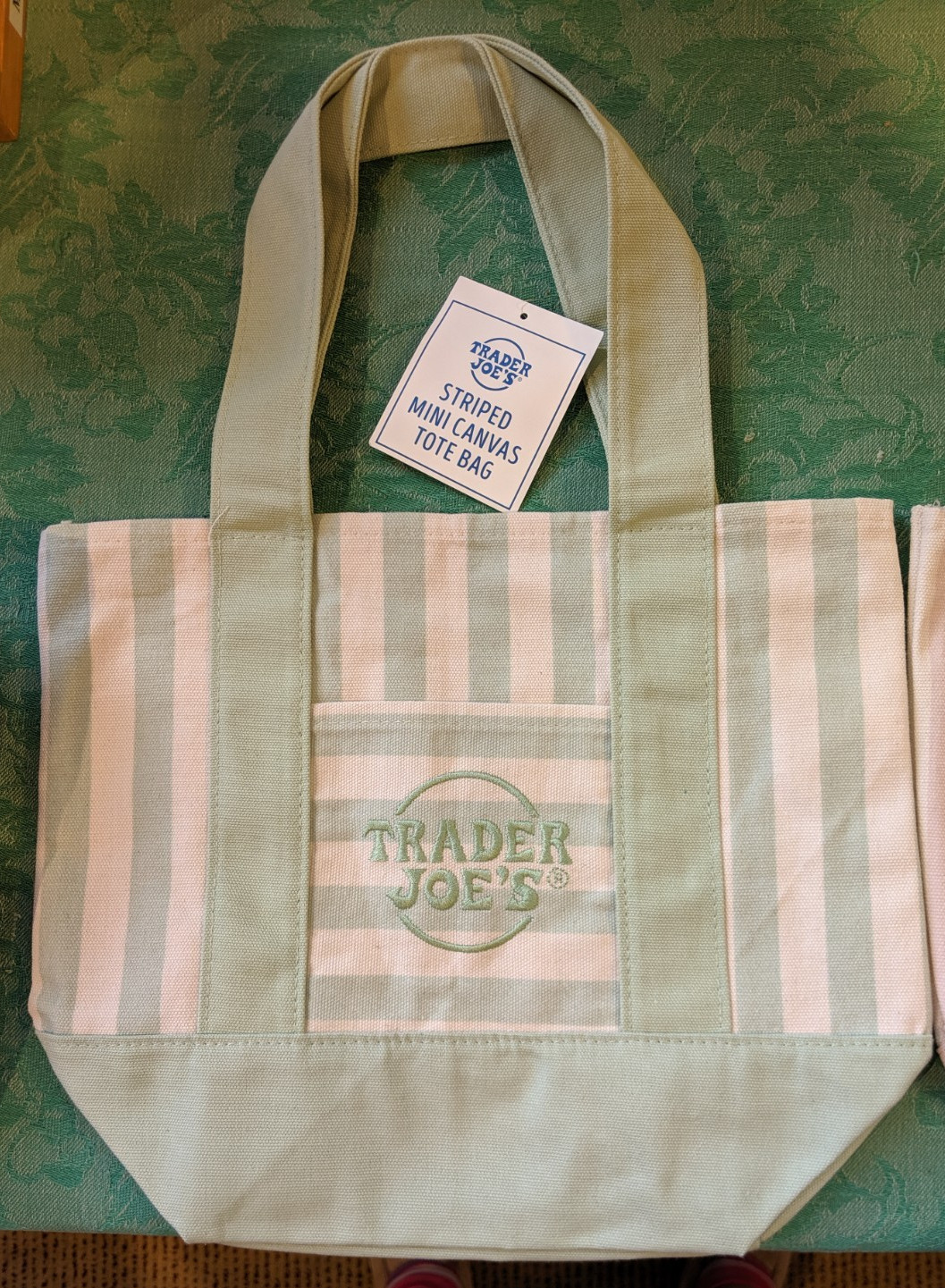 Trader Joe’s Mini Pastel Stripe Canvas Tote Bag Green