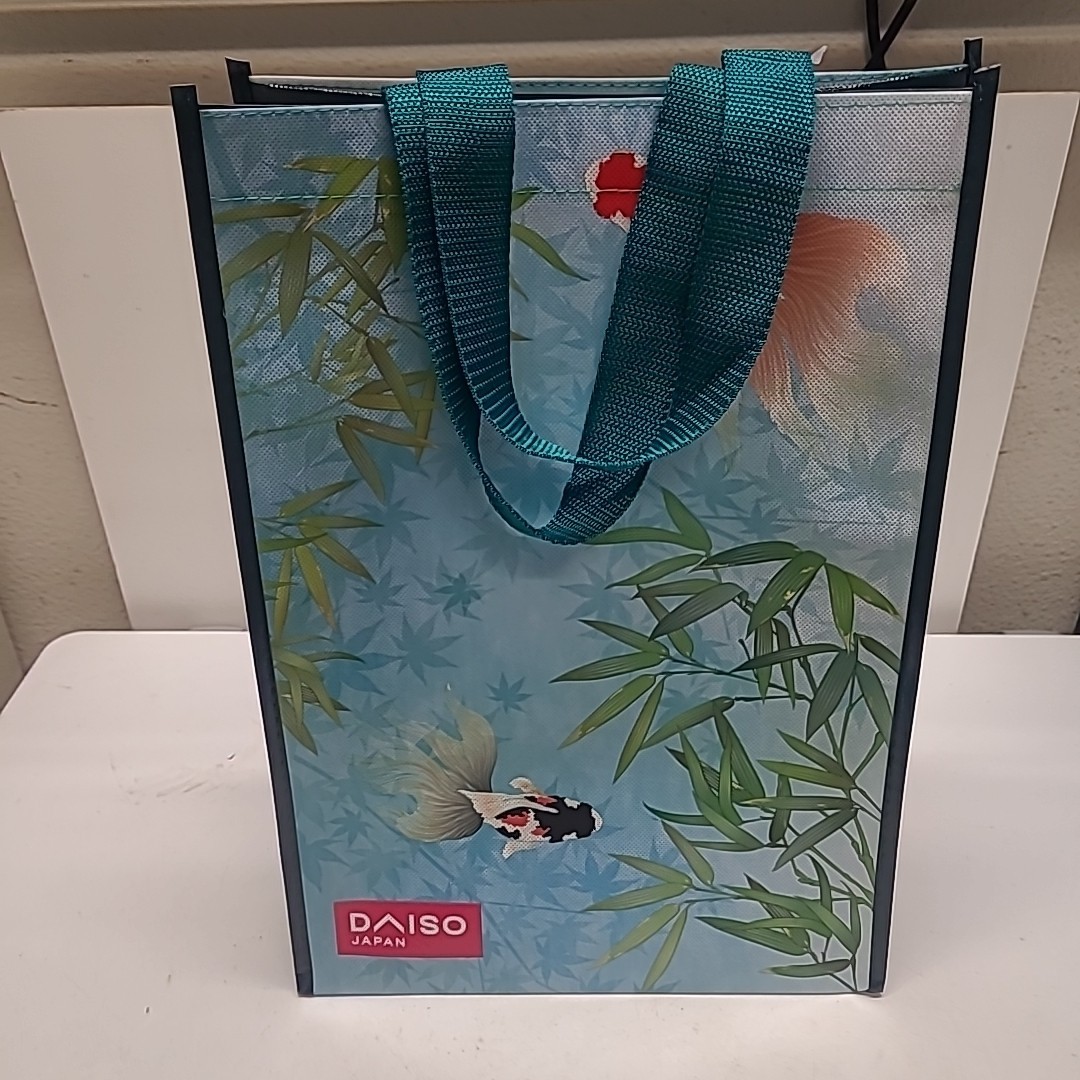 Daiso Japan Bamboo Zen Pond Gold Fish Reusable Grocery Tote Bag 16x11x6.7″ NWT