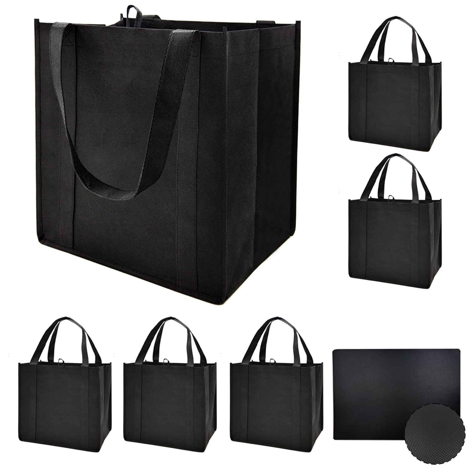 6 Pack Reusable Reinforced Handle Grocery Bags Totes Load 45 lbs Washable