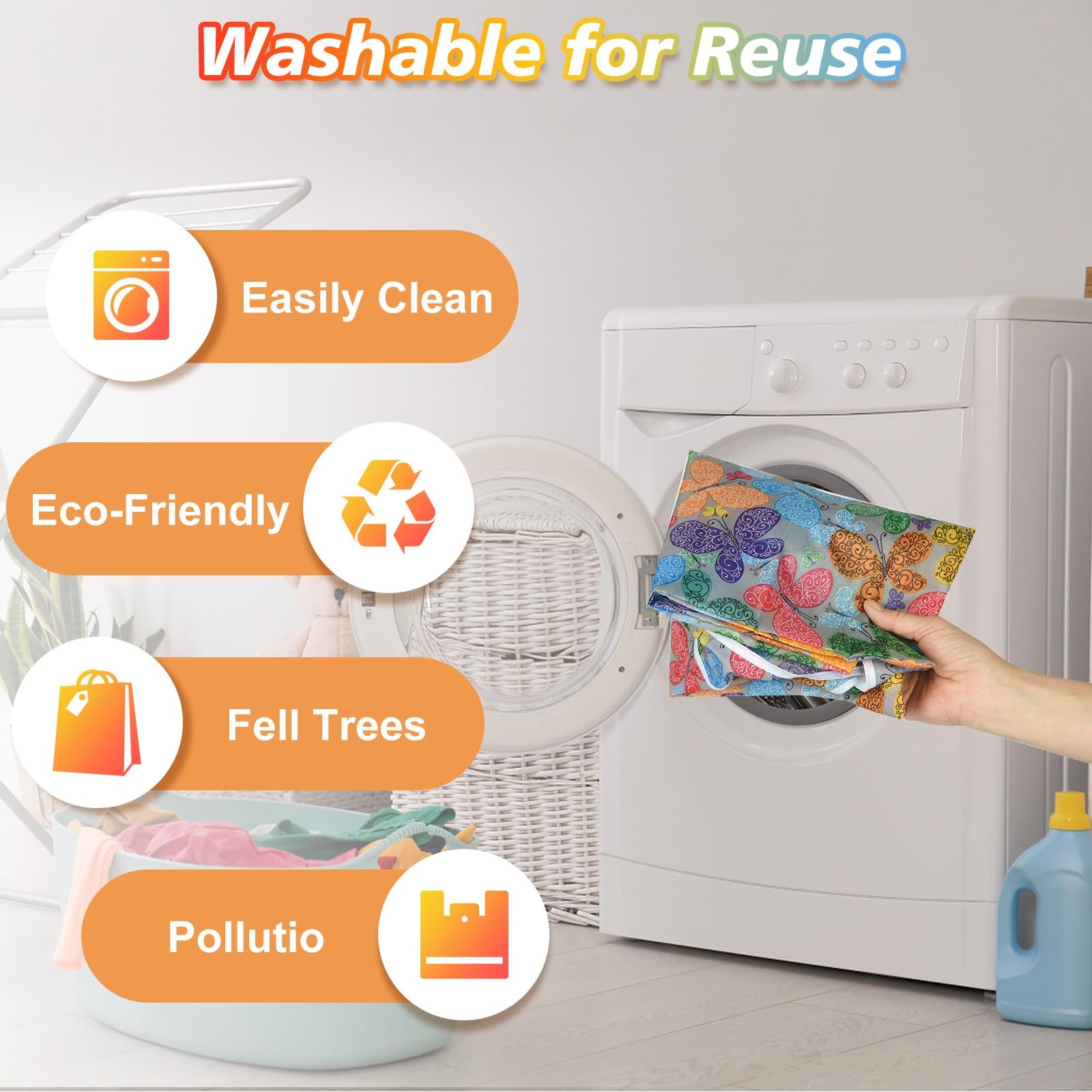18 Pack Reusable Grocery Bags Foldable Shopping Bags Machine Washable Bags Wa…