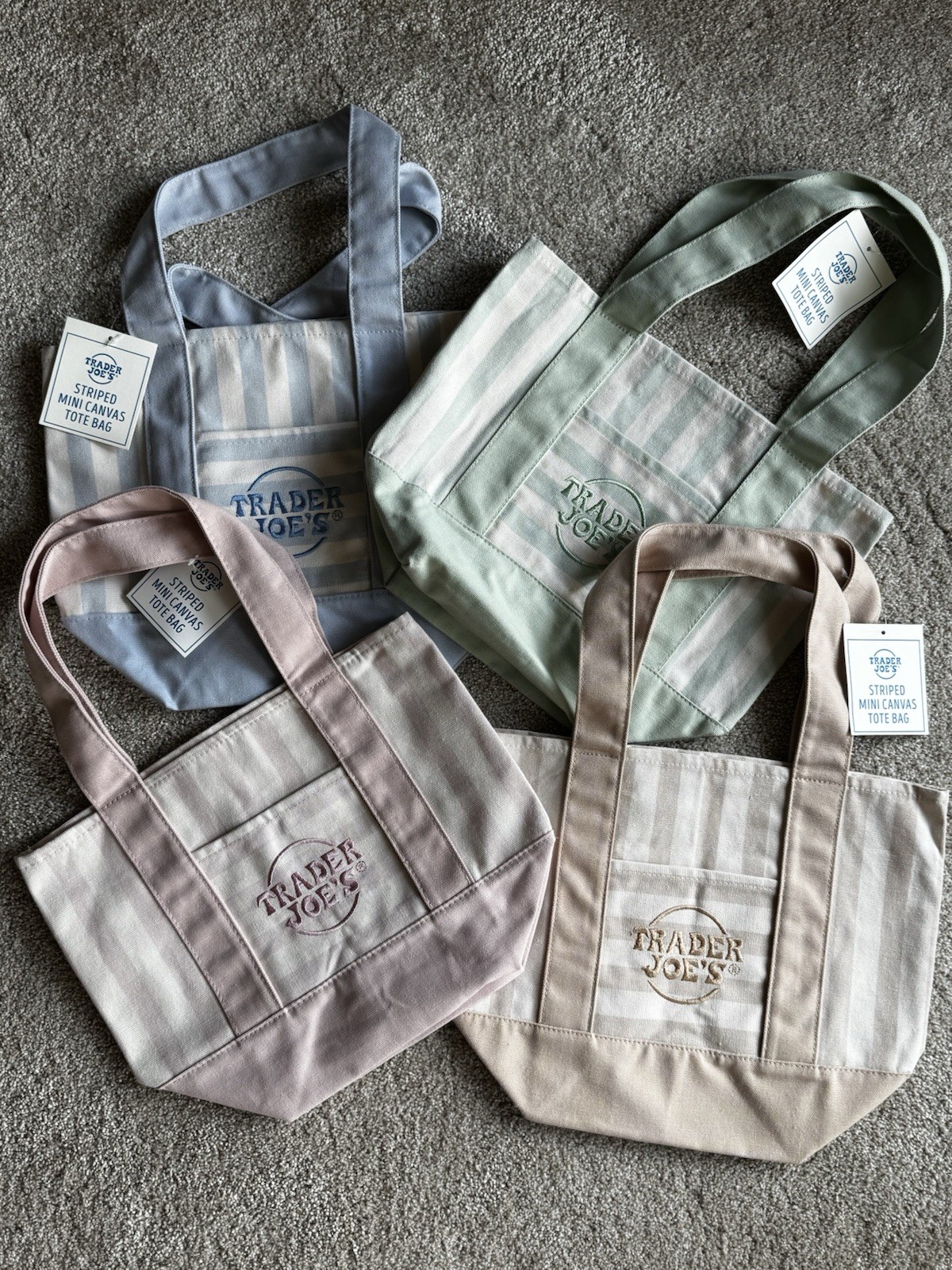 Trader Joe’ s Mini Canvas Tote Bags Striped Pastel Set of 4 NWT Limited Edition