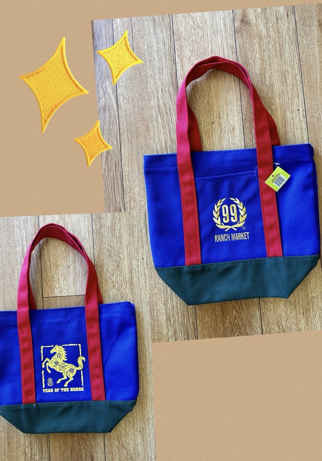 99 Ranch Market Foldable Tote Bag Year of the Horse Blue Red Green Yellow Logo