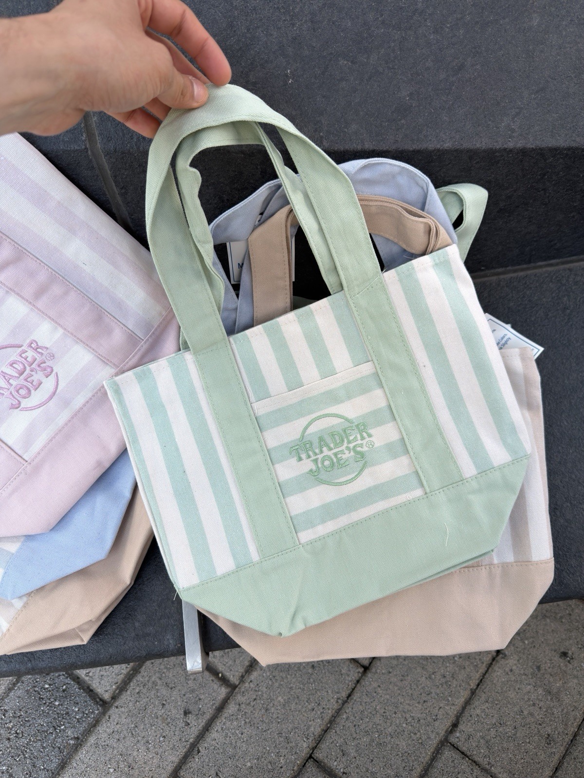 SET OF 4 Trader Joe’s Canvas Striped Mini Tote Bag (FREE DOMESTIC SHIPPING)