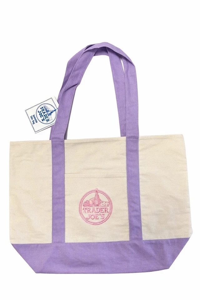TRADER JOE’S LARGE PURPLE CANVAS BAG – HEAVY COTTON REUSABLE SHOPPING BAG