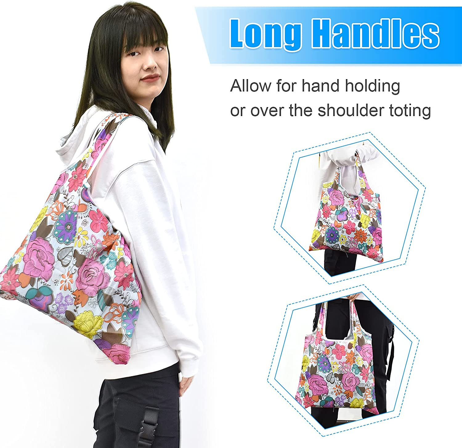 6 Pcs Reusable Grocery Bags Xlarge 50LBS Foldable Grocery Shopping Bags Washable