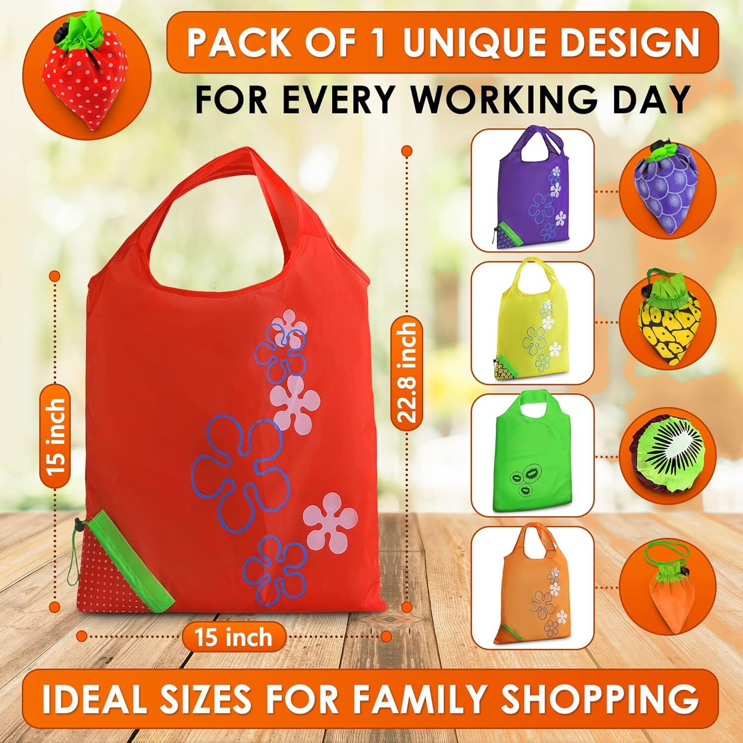 5 Pcs Cute Reusable Grocery Bags In Pouch Fruit Shaped Reusable Bags With Handle