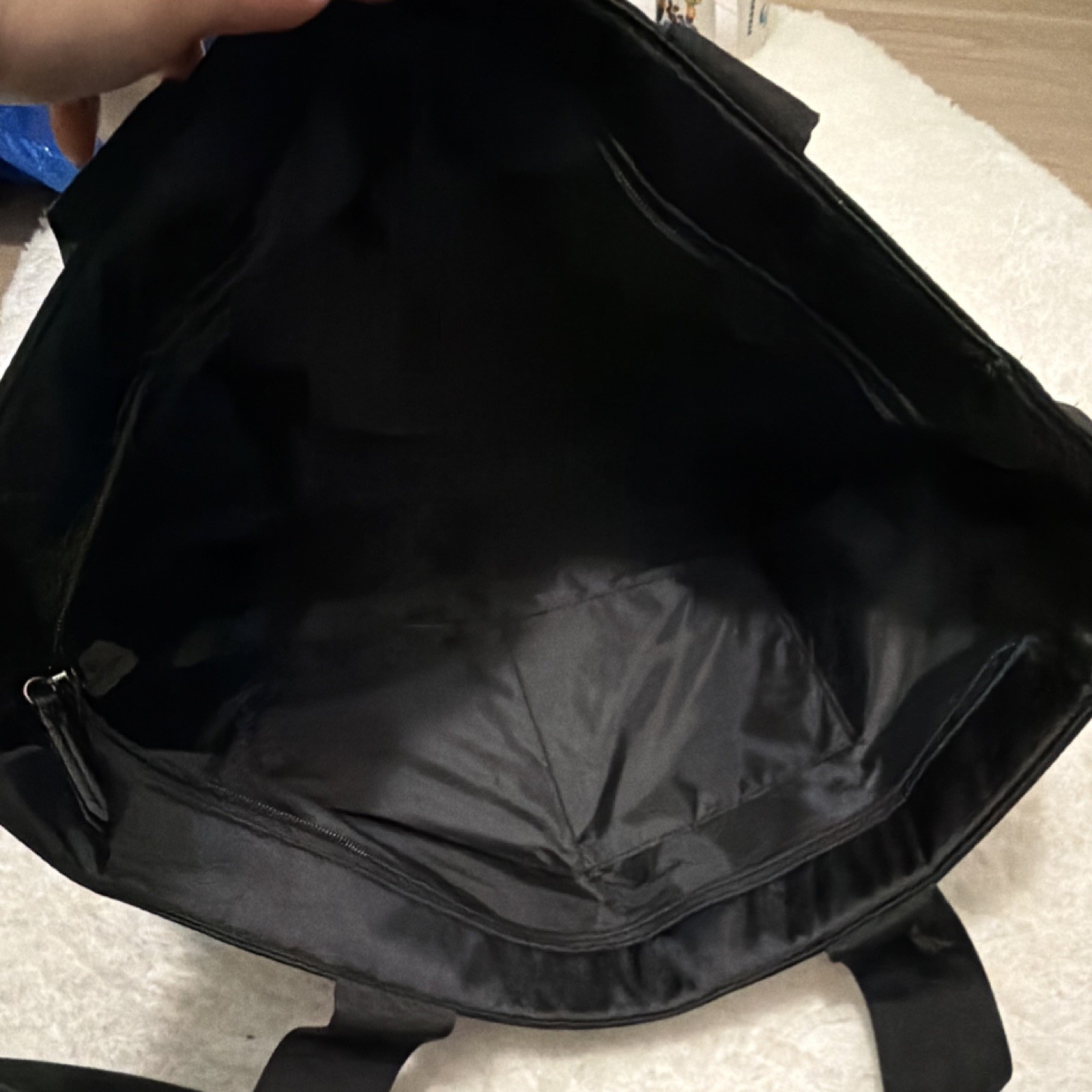 Reusable Black Tote Shopping Bag, Rhinestone-Style VS Logo, Double Handles
