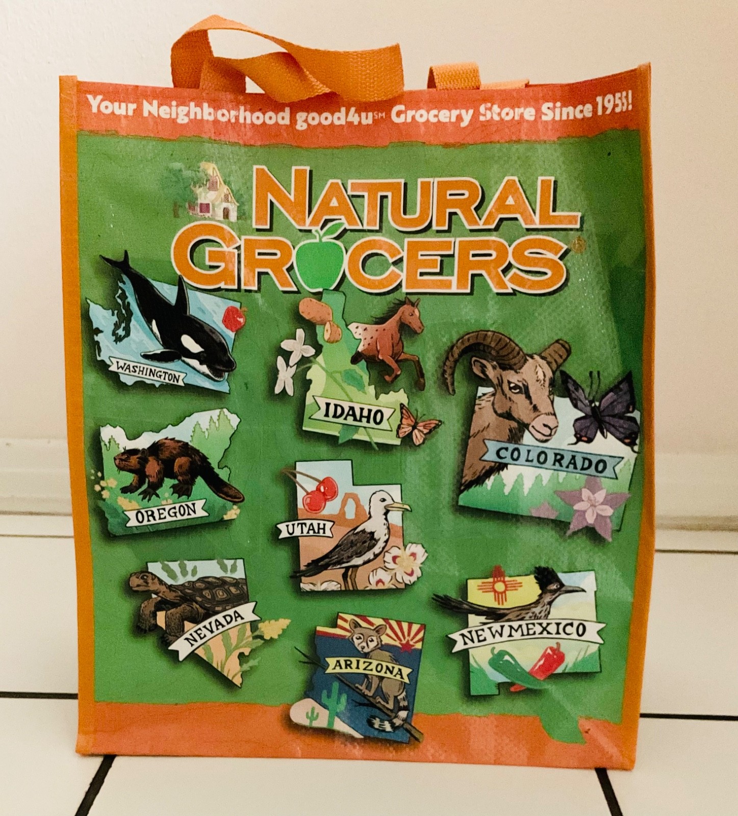 NWOT Natural Grocers Bag Reusable Shopping Tote Heavy Duty Holds 50lbs 21 States