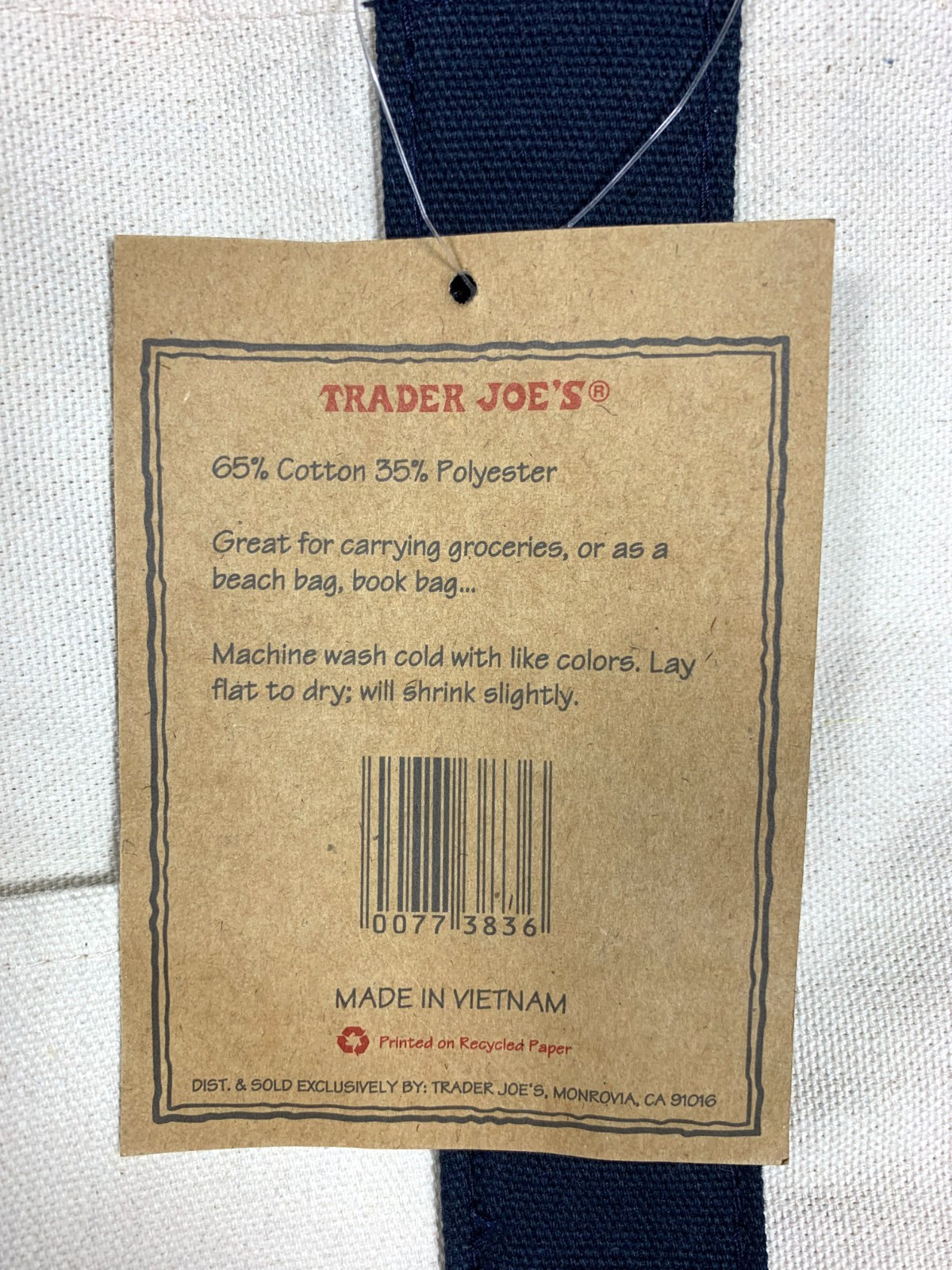 Trader Joe’s Canvas Tote Shopping Bag – LARGE CLASSIC NAVY BLUE – NEW with TAGS