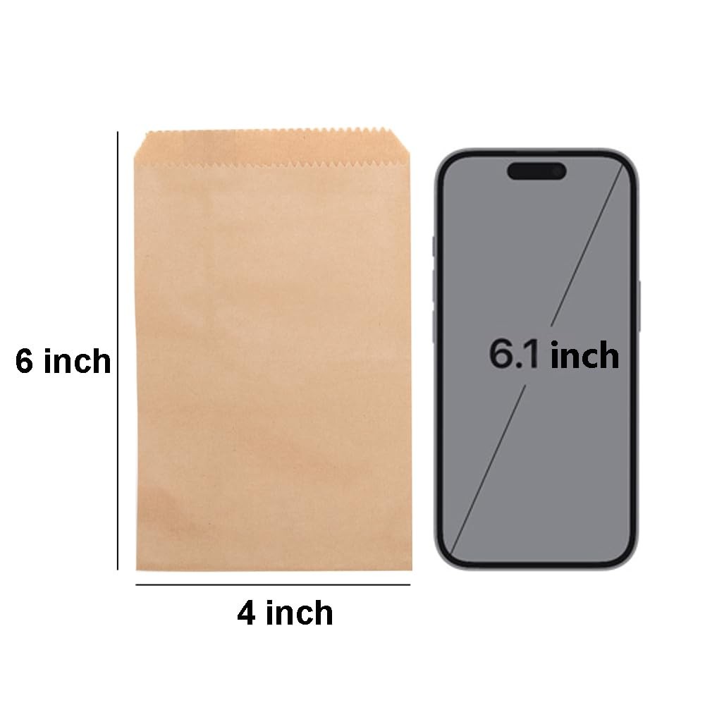 Volanic 100PCS 4X6 Inch Kraft Paper Bags Small 4×6 (Pack of 100), Brown