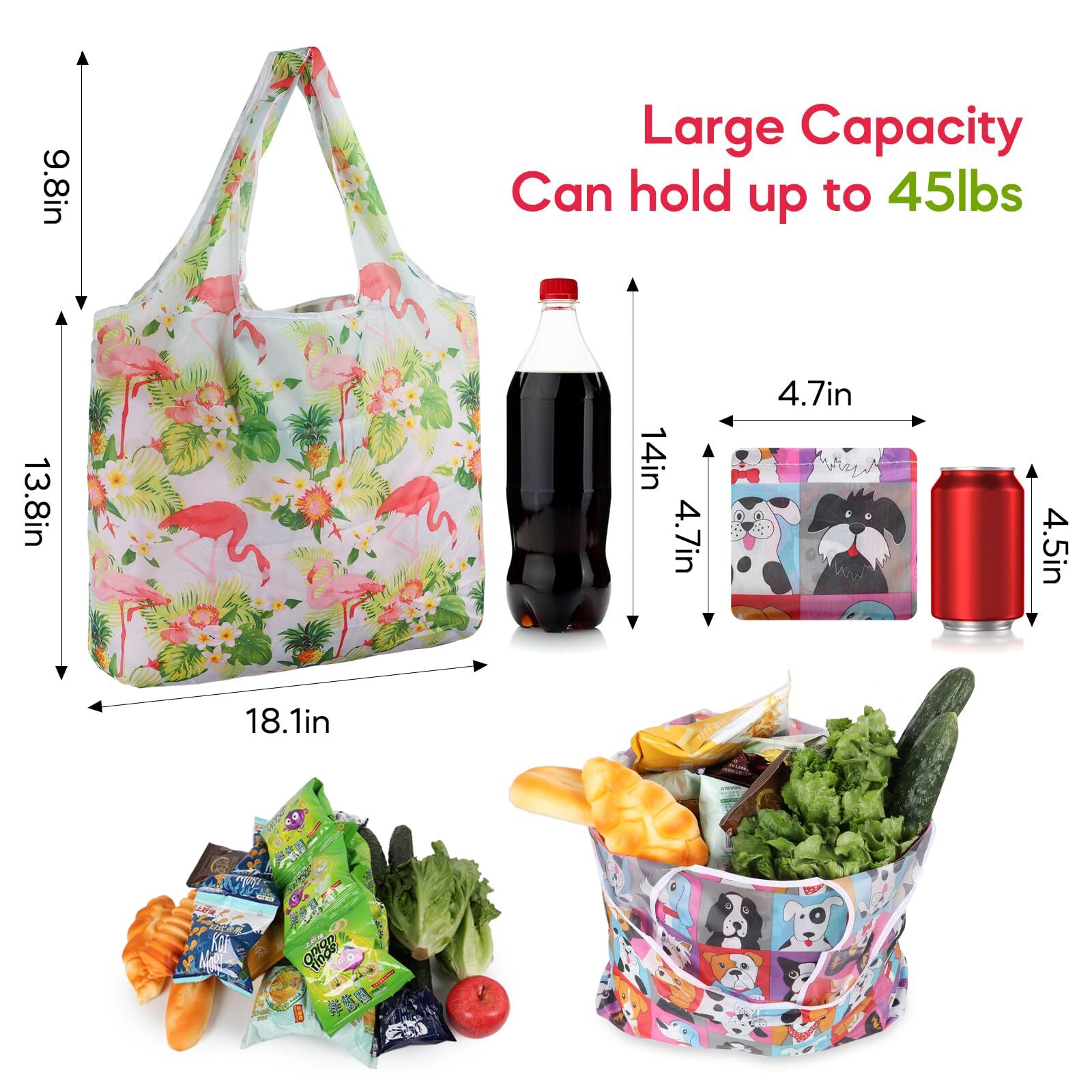6 Pack Foldable Reusable Shopping Bags Grocery Bags Grocery Tote Bags To Fits In
