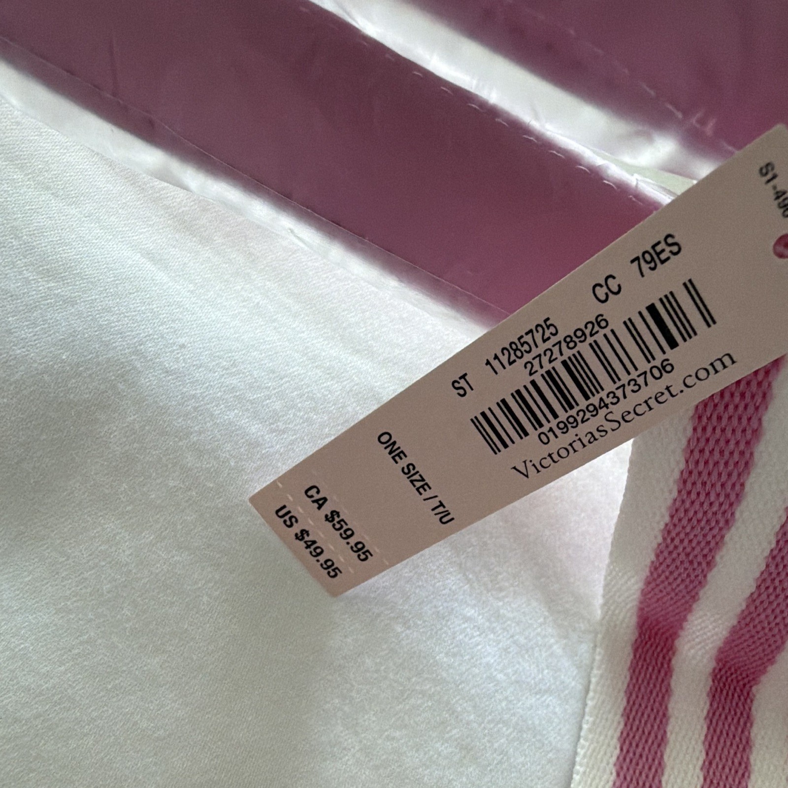 Victoria’s Secret Pink Beige White Striped Canvas Reusable Tote Bag One Size
