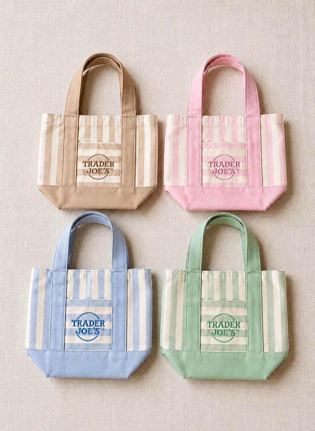 Trader Joe’s Striped Reusable Mini Tote Bags 4-Pack Small 13x11x6