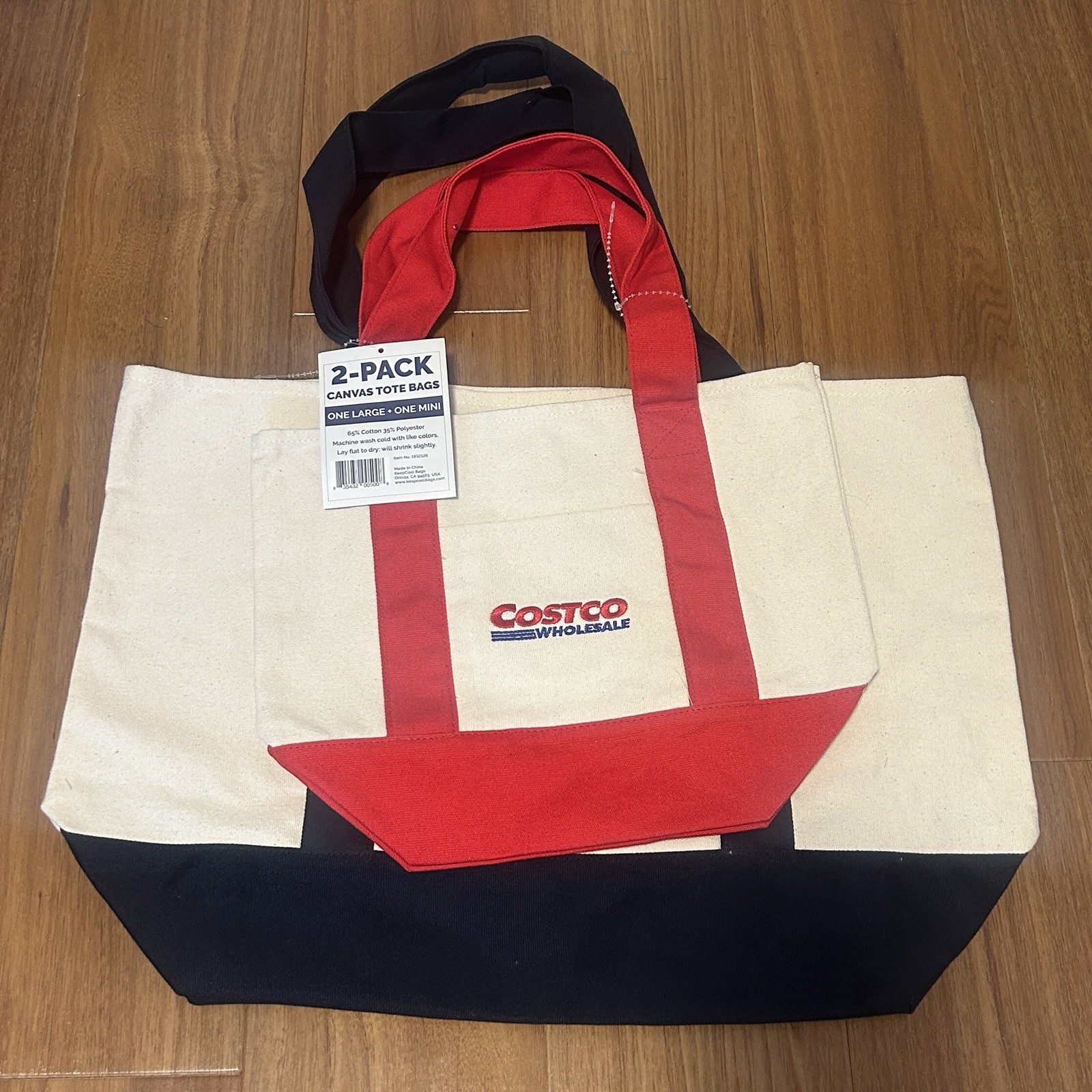 Japan Costco Wholesale Reusable Shopping CANVAS TOTE BAGS 2-Pack Large+Mini NEW!