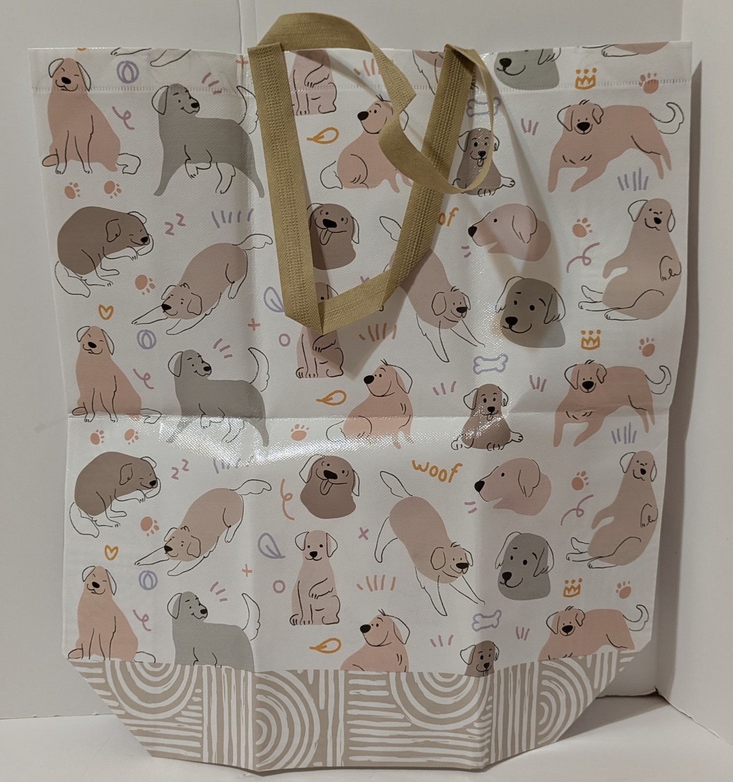 Dog Vinyl Plastic Canvas Reusable Large Tote Bag with Fabric Handles Flat Bottom