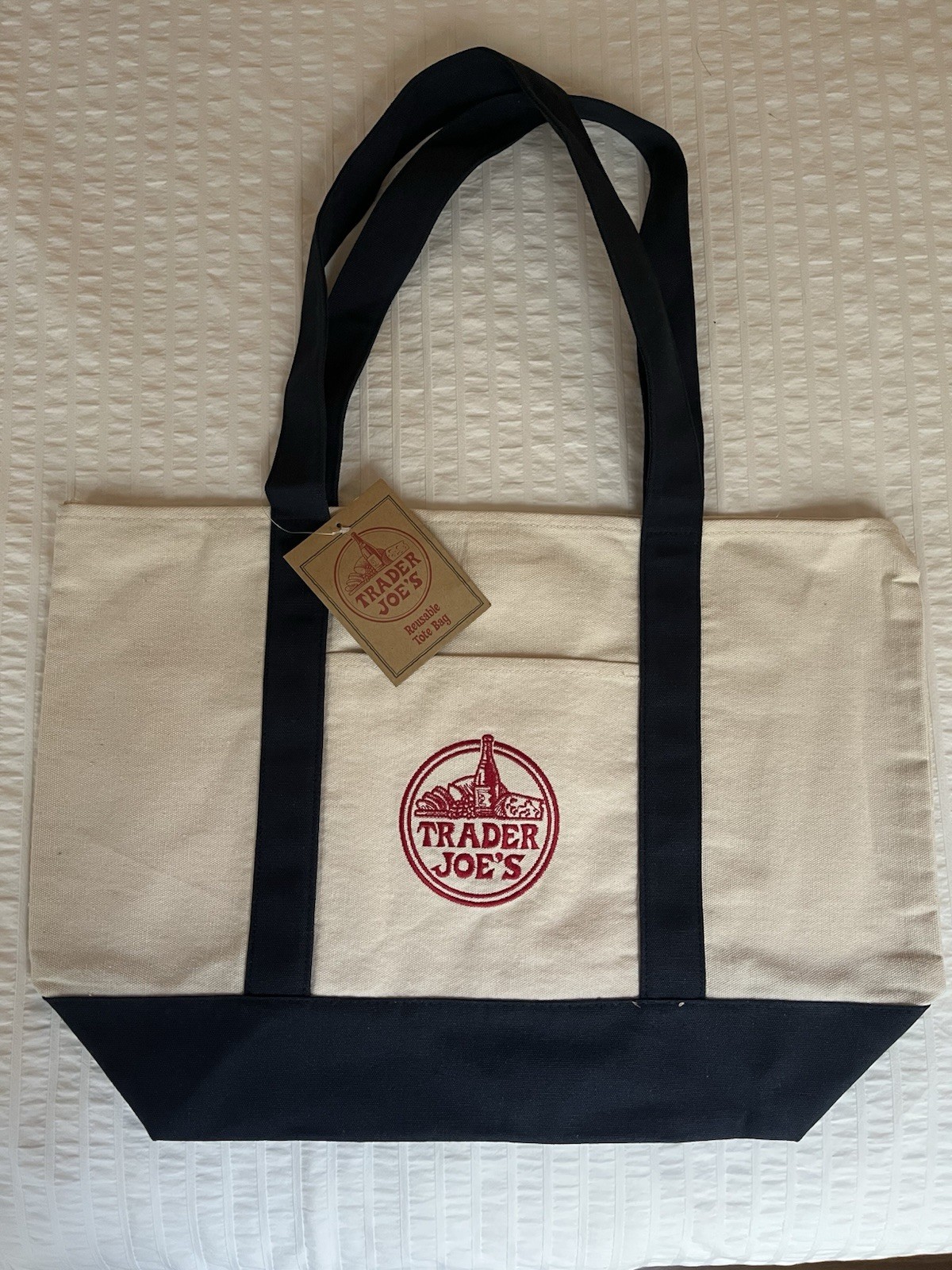 NEW CLASSIC TRADER JOE’S LARGE CANVAS REUSABLE TOTE BAG (NAVY)
