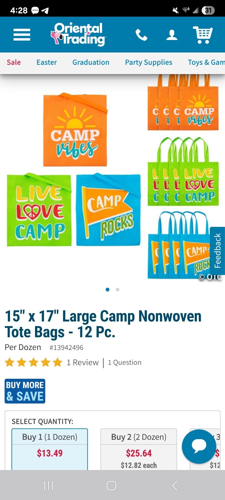 LOT – Kids Camp Tote Bags Nonwoven Oriental Trading -156 Bags Total
