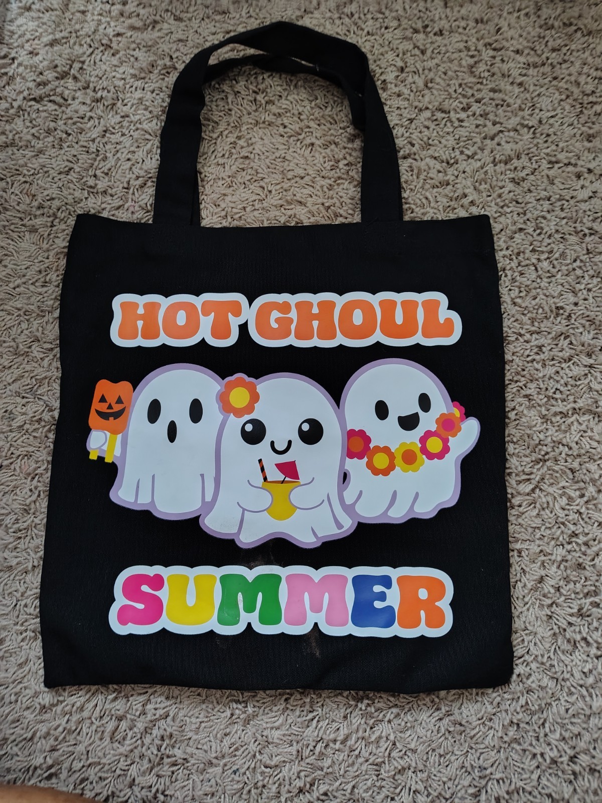 Foldable Black Multicolor All-Over Hot Ghoul Summer Ghosts Tote Bag