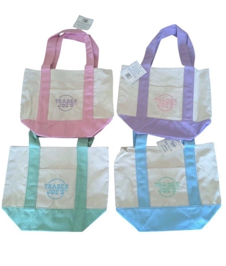 Trader Joe’s Mini Canvas Tote Bag Pastel Pink Green Blue Lavender 4 Set 🛍️💜