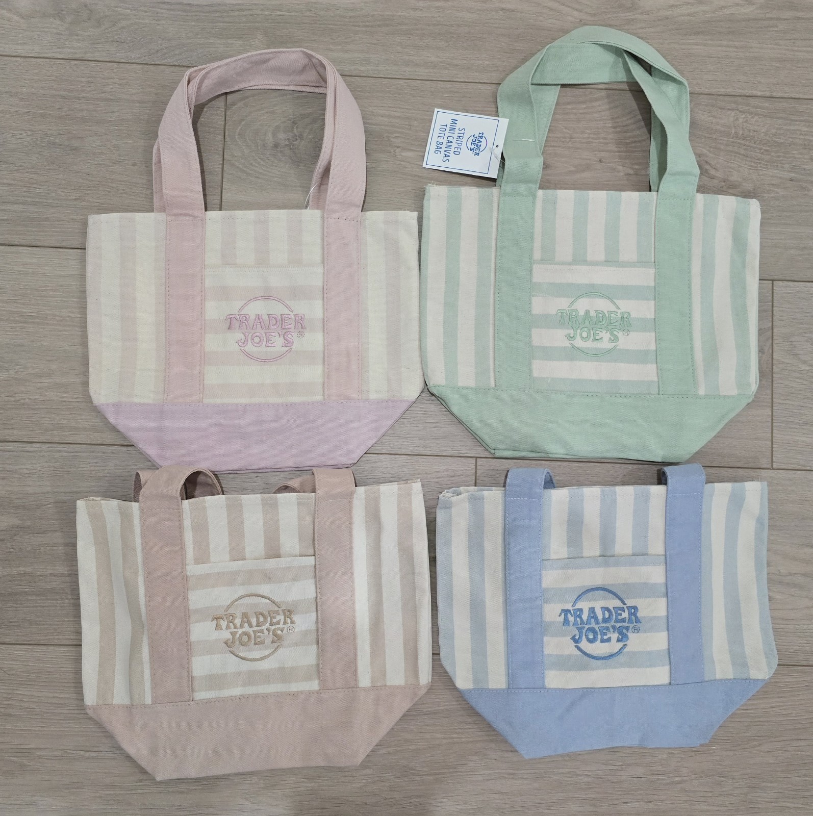 Trader Joe’s Striped Canvas Mini Tote Reusable Shopping Bags, Multicolor 4-Pack