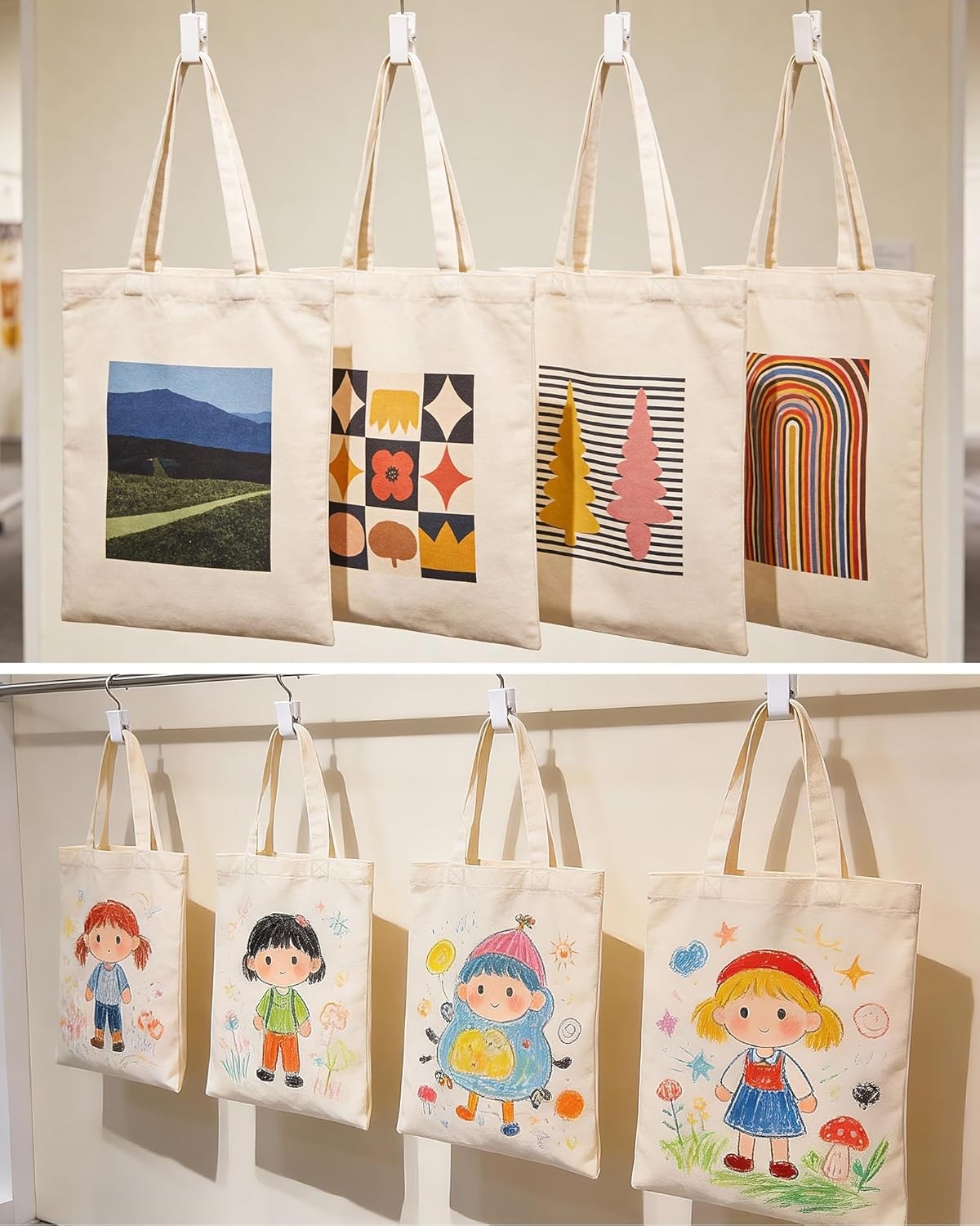 HOTOR 6 Pack Canvas Tote Bags Bulk Reusable Grocery Shopping Bags Lightweight