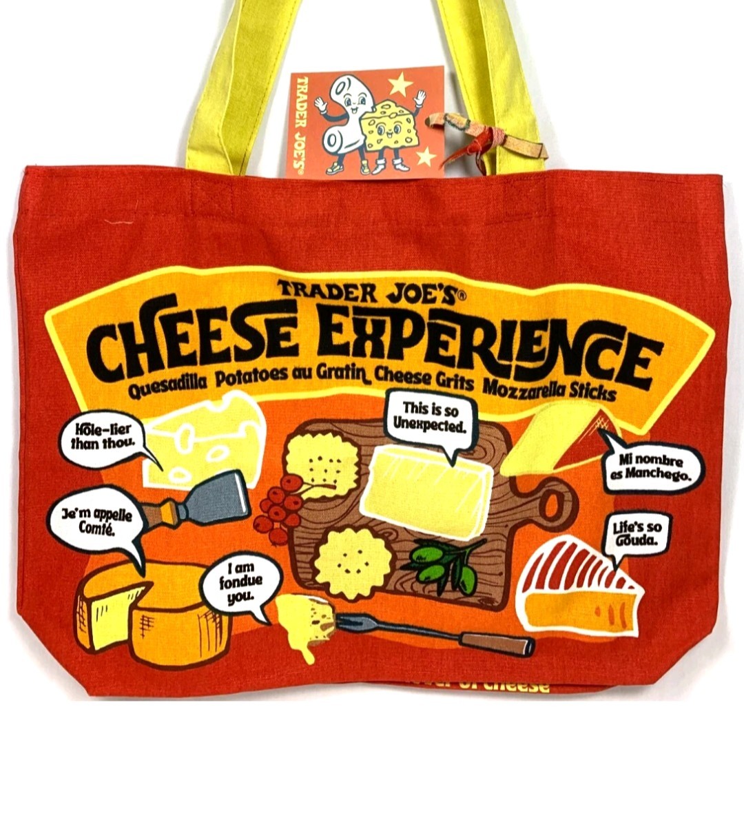 Trader Joe’s Bag Tote Canvas NEW Cheese Adventures Shopping Heavy Duty & Large