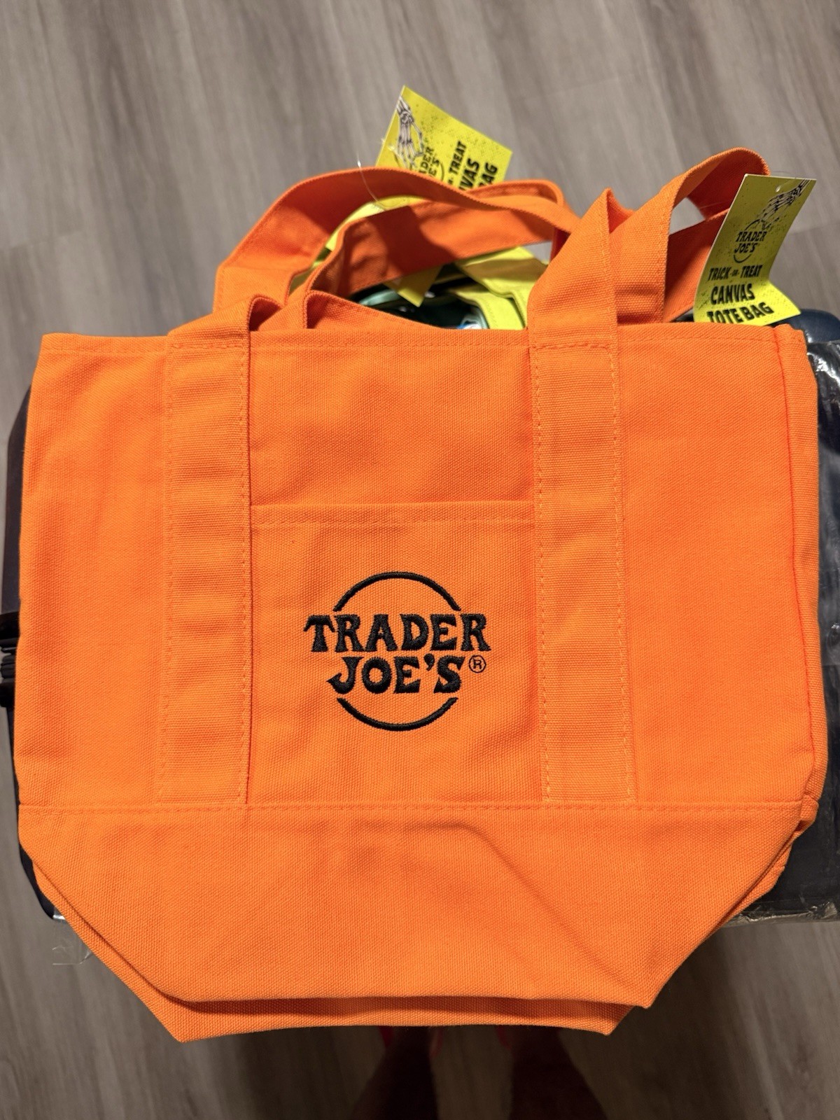 Trader Joe’s Foldable Canvas Tote Bag Orange Solid Plain Reusable Shopping Tote