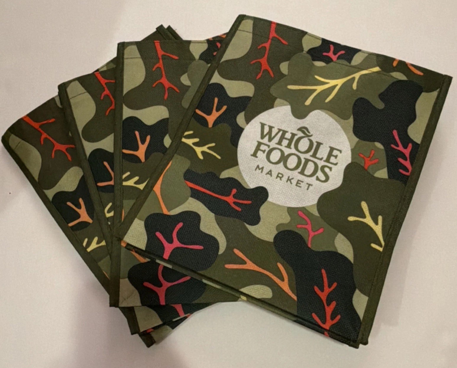 Whole Foods Market Camouflage Foldable Reusable Small Tote Bags NEW!