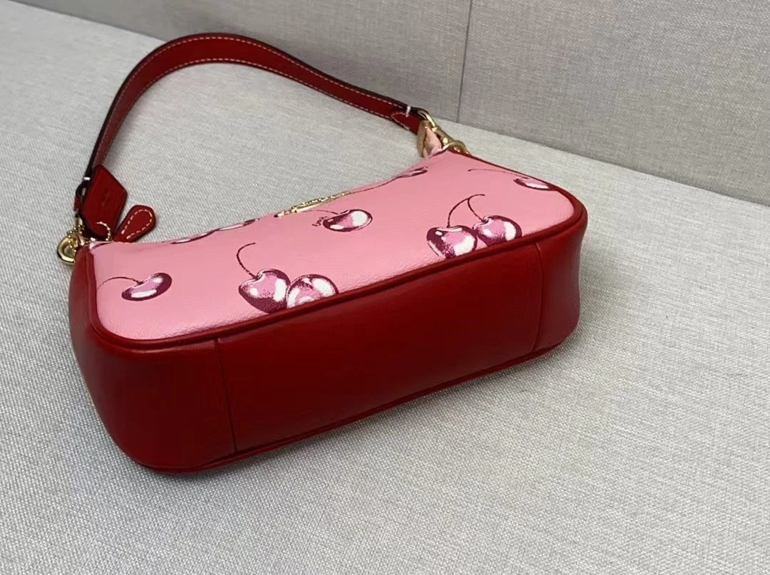 NWT Teri 2way Shoulder Bag Canvas Leather Cherry Print Pink CR290 New