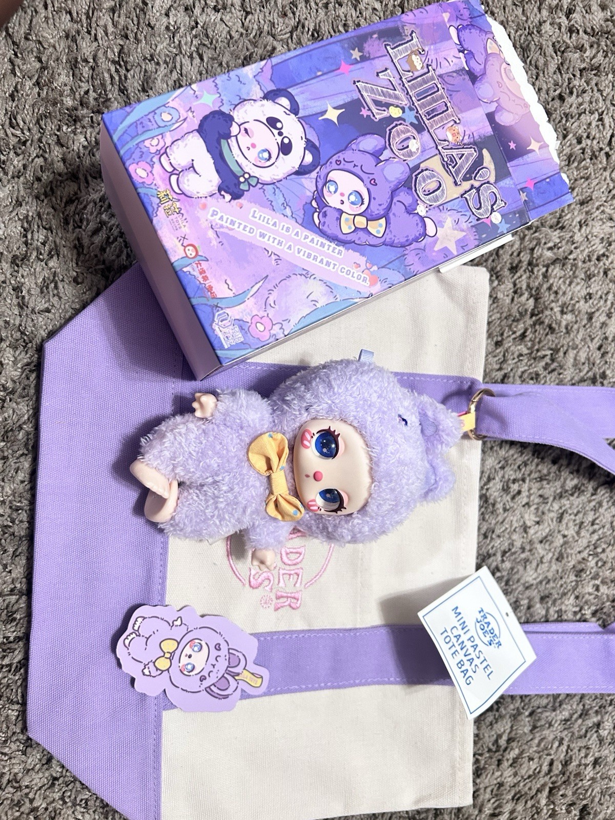 Liila zoo Plush X Trader Joe Mini Tote Bag Lavender