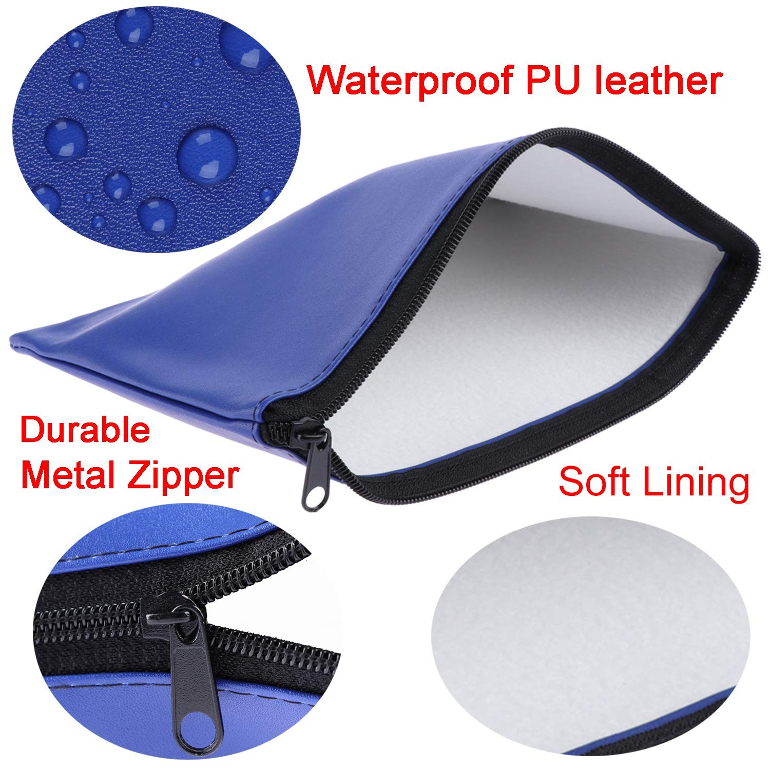 Tongnian Bank Bag Money Pouch Leatherette Security Deposit Bags Small, Blue