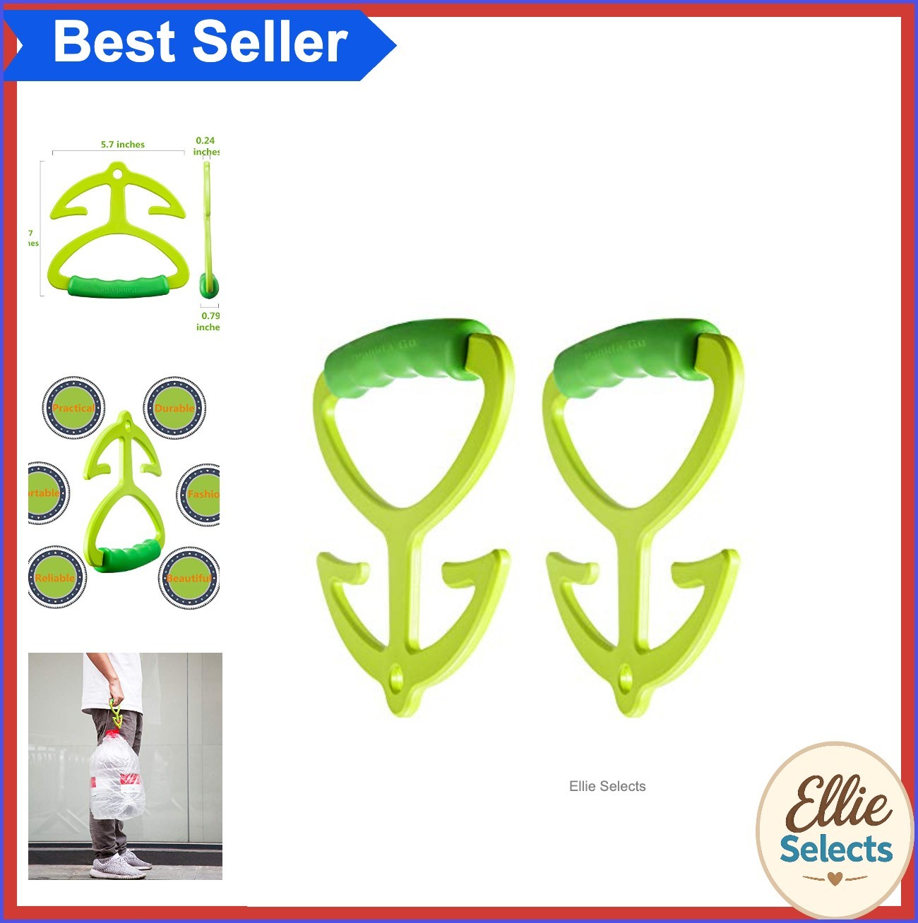 Reusable Grocery Bag Holder Handle Soft Grip 80lbs Capacity Shopping Bag Carrier