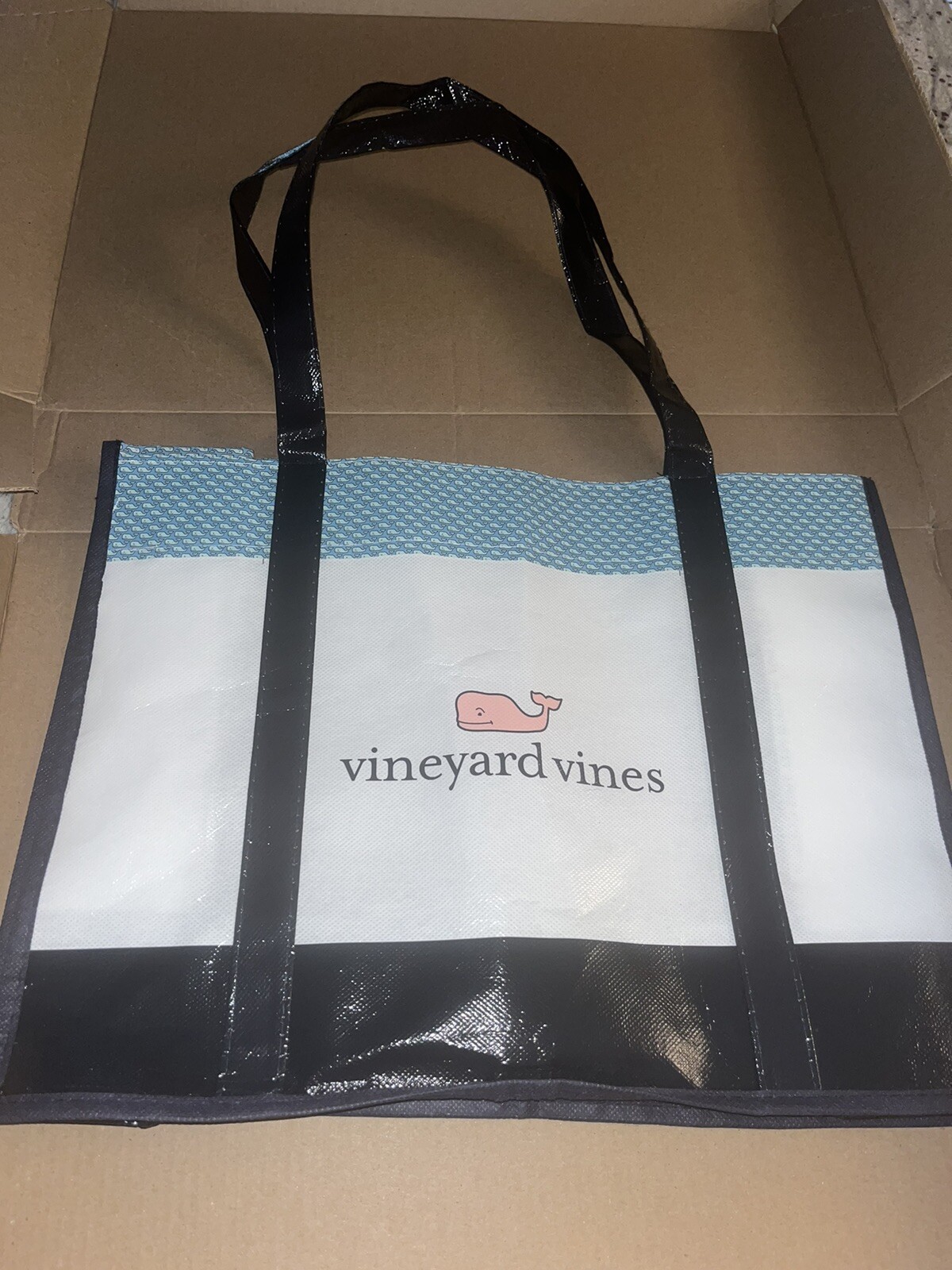 VINEYARD VINES Whale Logo Reusable Plastic Tote Shopping Bag 12 X 16 inches New