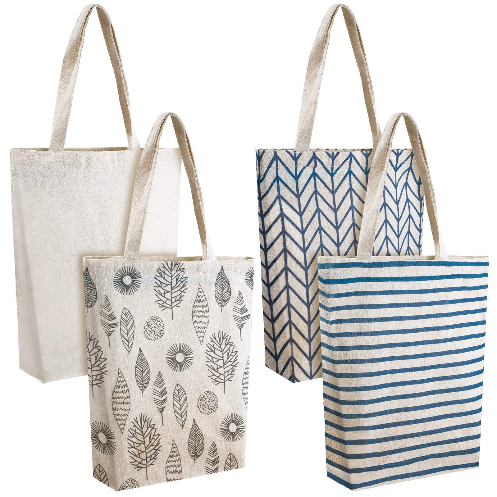 4 Pieces Reusable Tote Bags Shopping Canvas Tote Bags for Women(Classic Style)