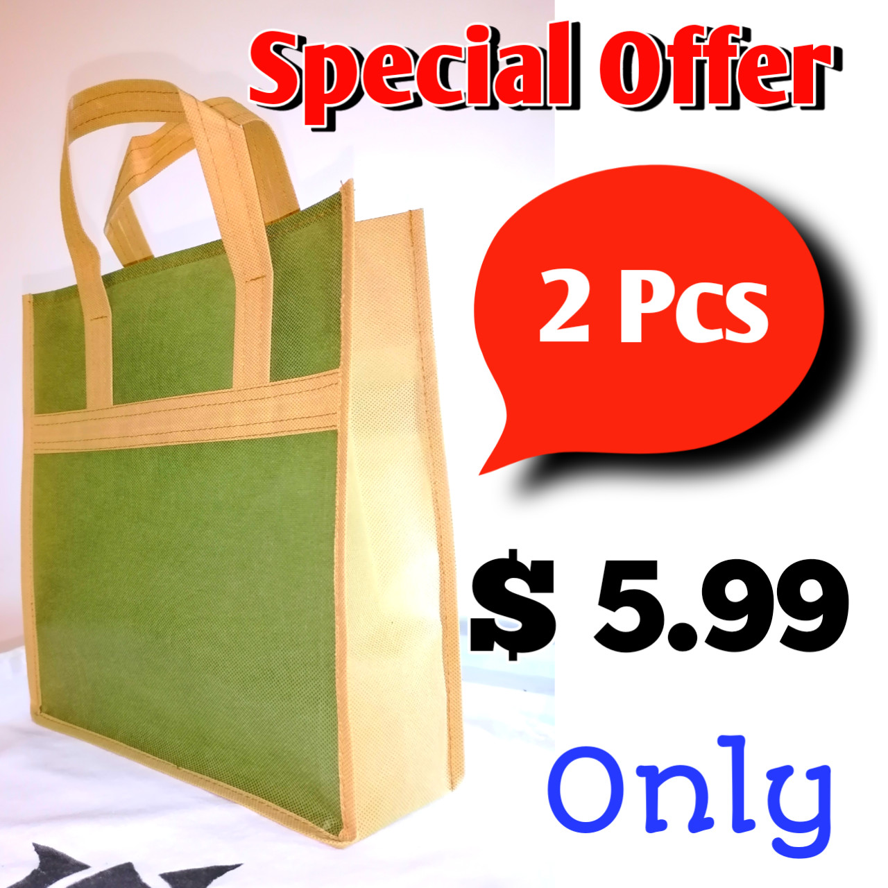 Reusable Grocery Bags Shopping Totes Made from Extremely Durable Hand Bags 2pcs