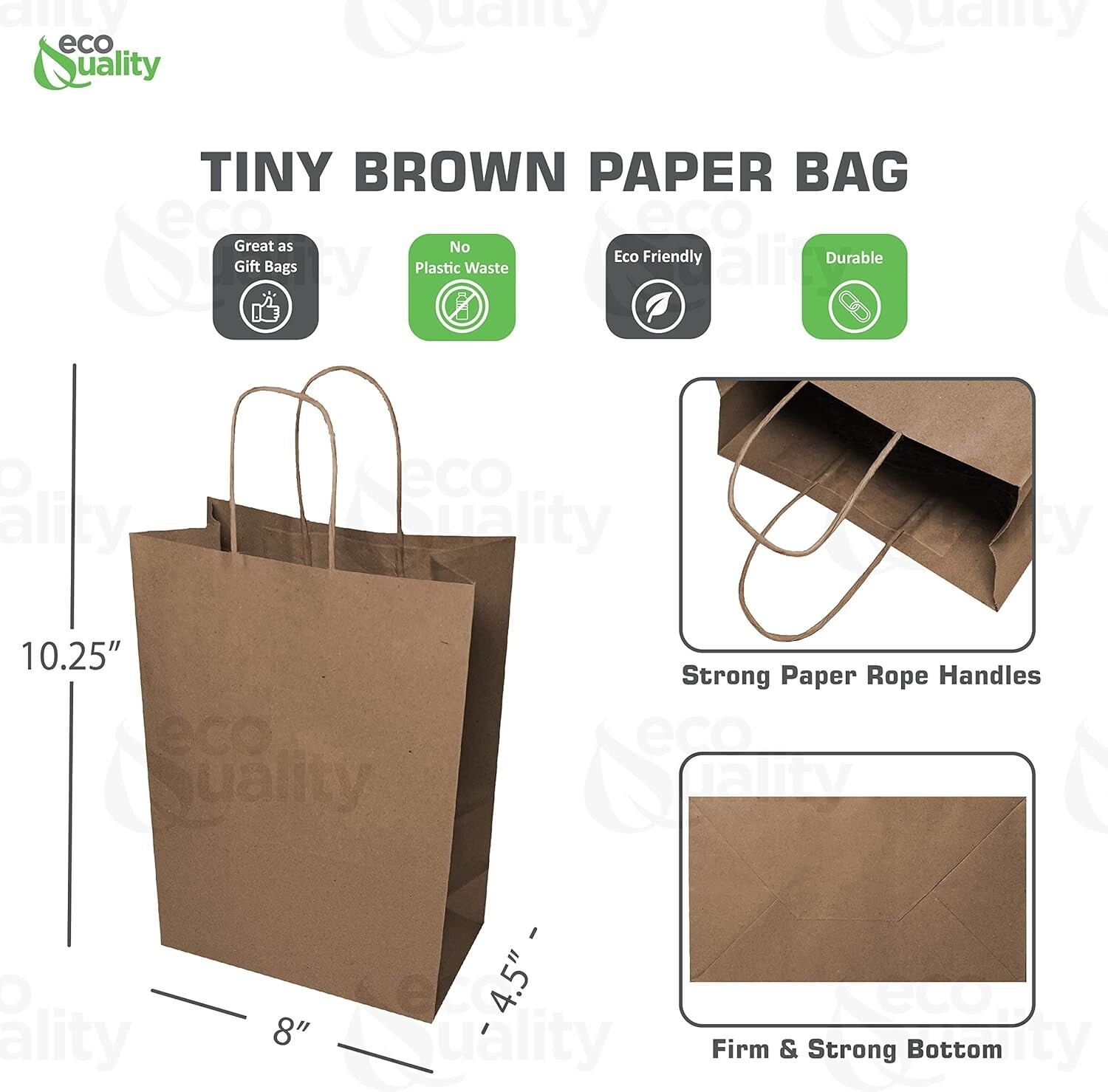 10 x 5 x 13 in. Small Brown Kraft Paper Shopping Bags with Handles 250pcs