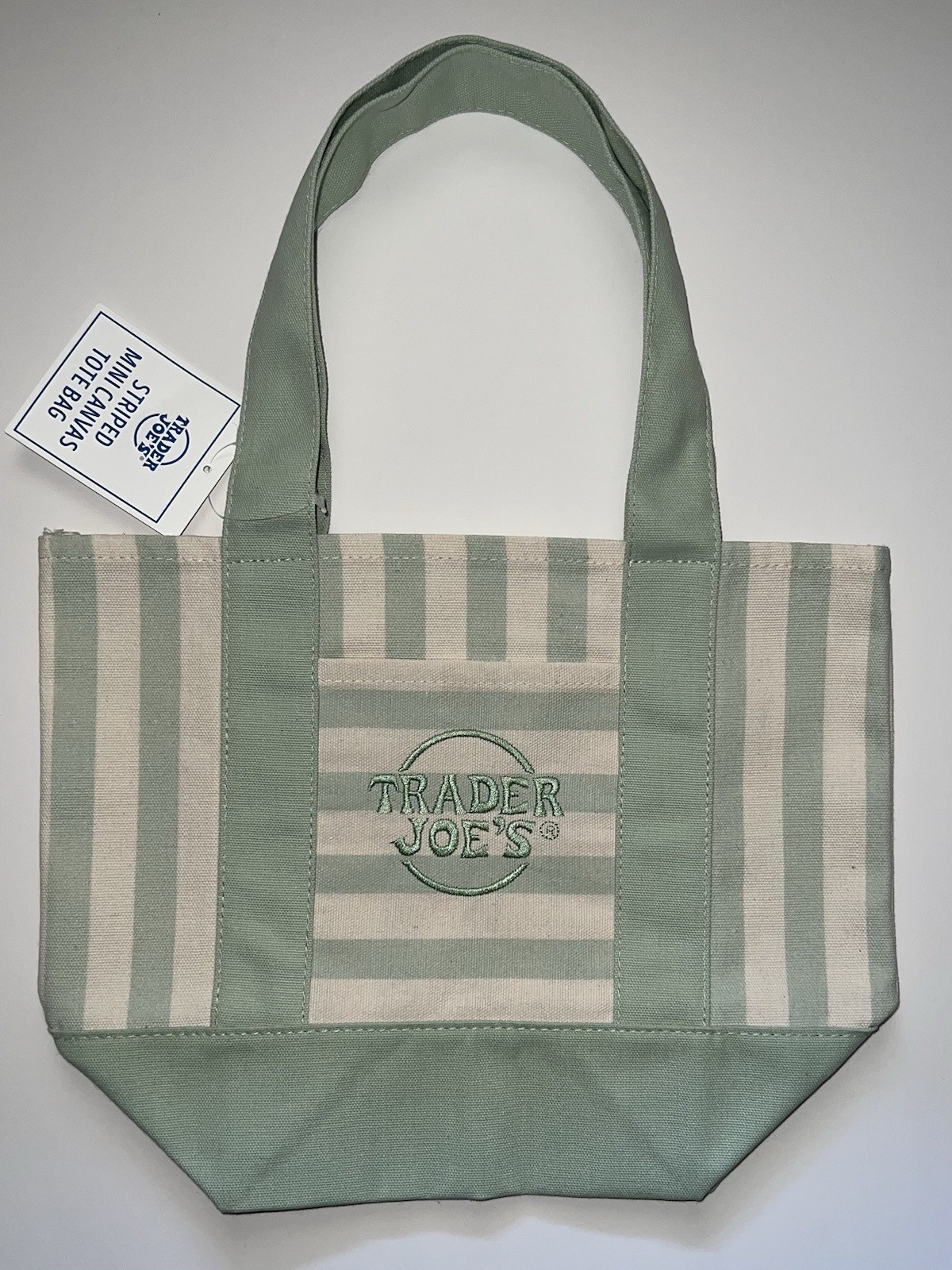 Trader Joe’s Bag Striped Mini Pastel Canvas Tote Bag in Green NWT Y2K