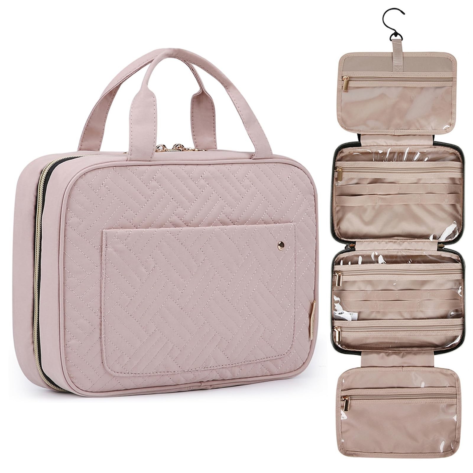 BAGSMART Large Toiletry Bag Travel with Hanging Hook, Large, Baby Pink